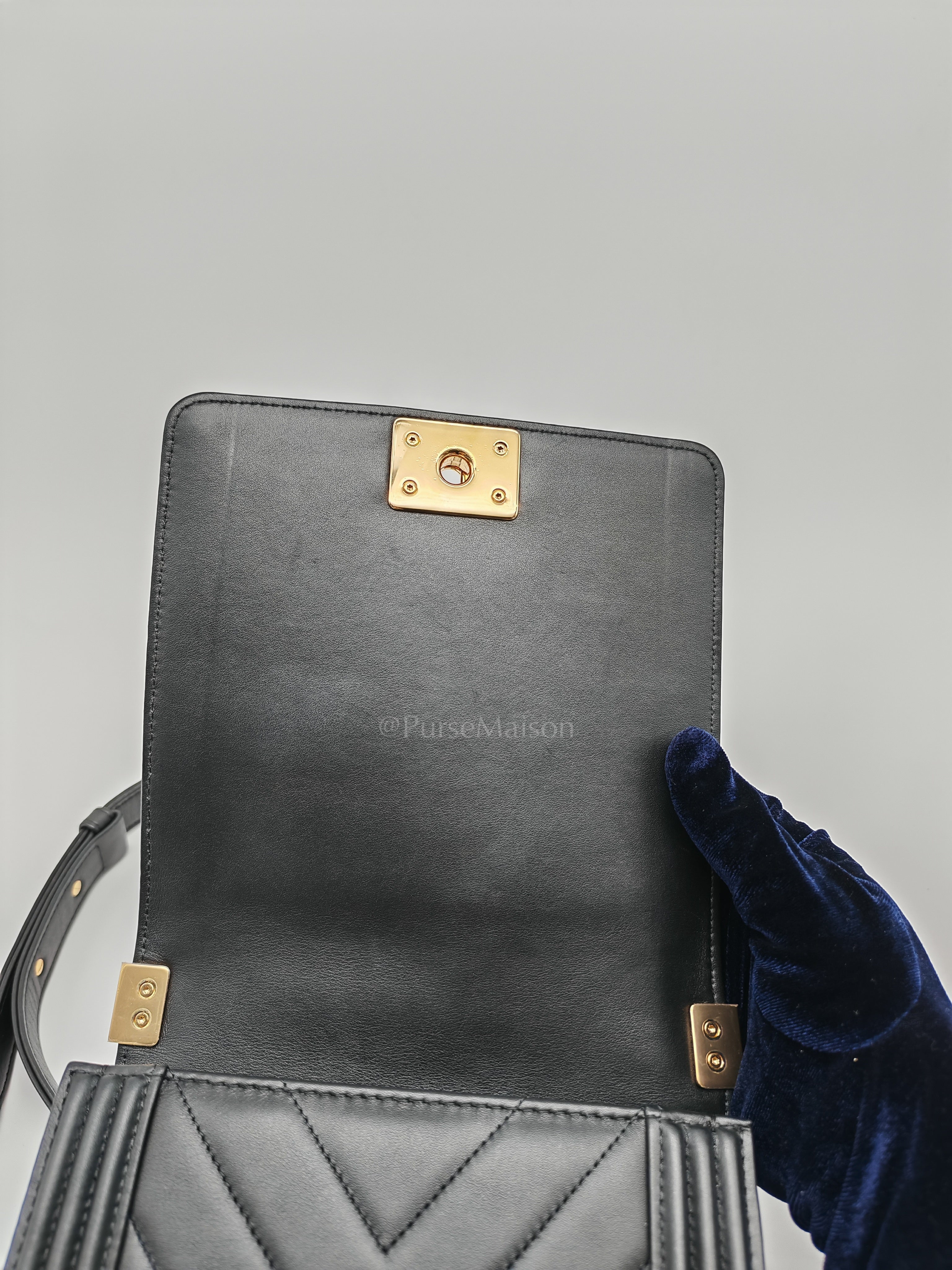 Boy North South Bag in Black Lambskin Leather & Gold Hardware Series 28
