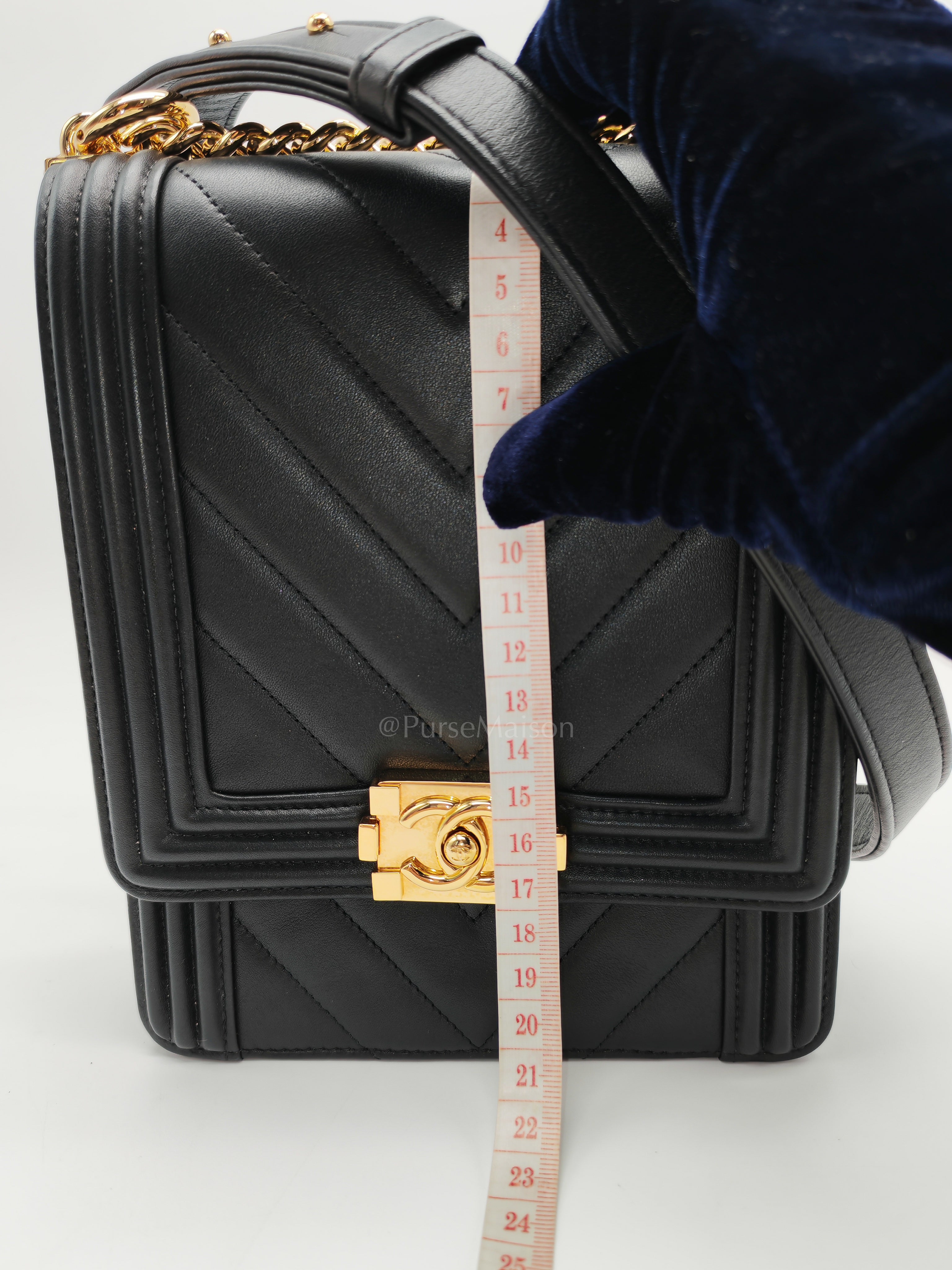 Boy North South Bag in Black Lambskin Leather & Gold Hardware Series 28