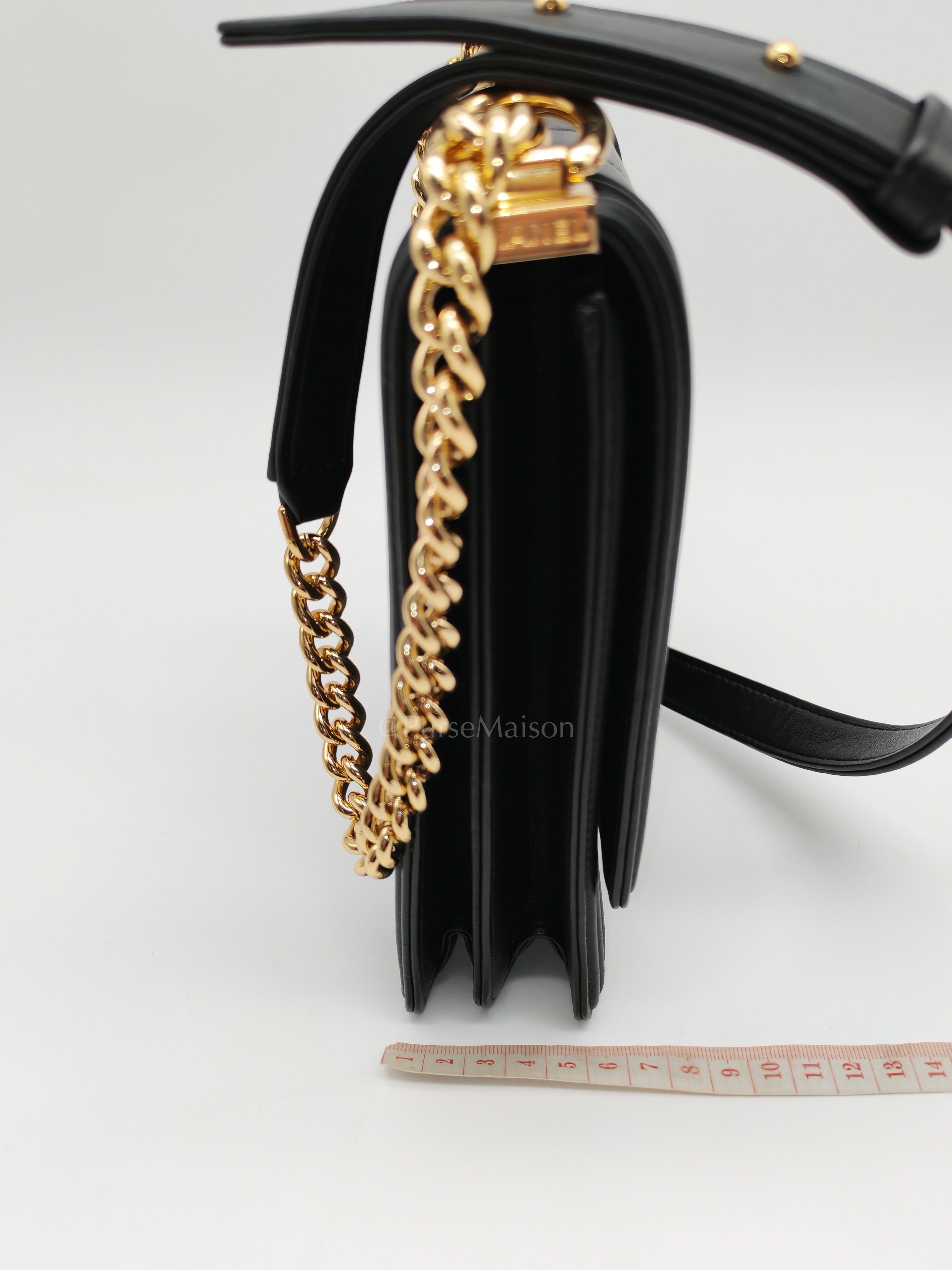 Boy North South Bag in Black Lambskin Leather & Gold Hardware Series 28