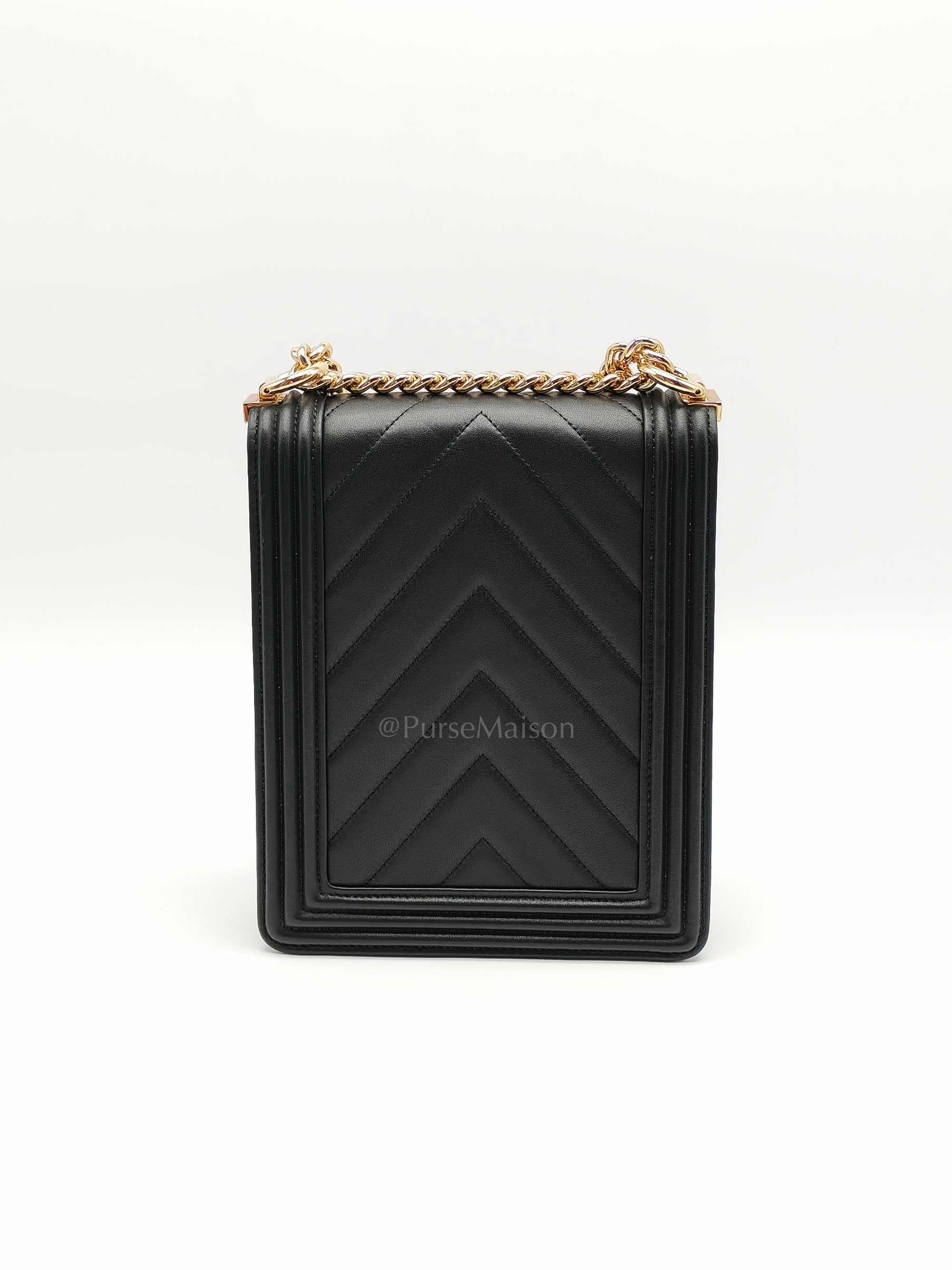 Boy North South Bag in Black Lambskin Leather & Gold Hardware Series 28