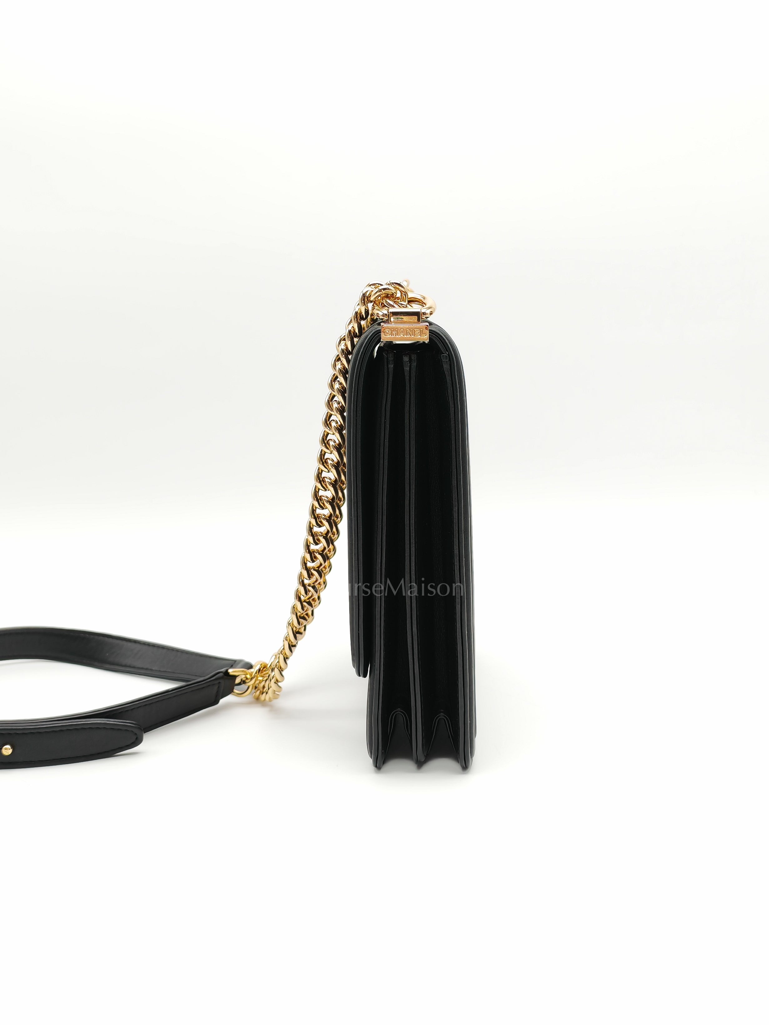 Boy North South Bag in Black Lambskin Leather & Gold Hardware Series 28