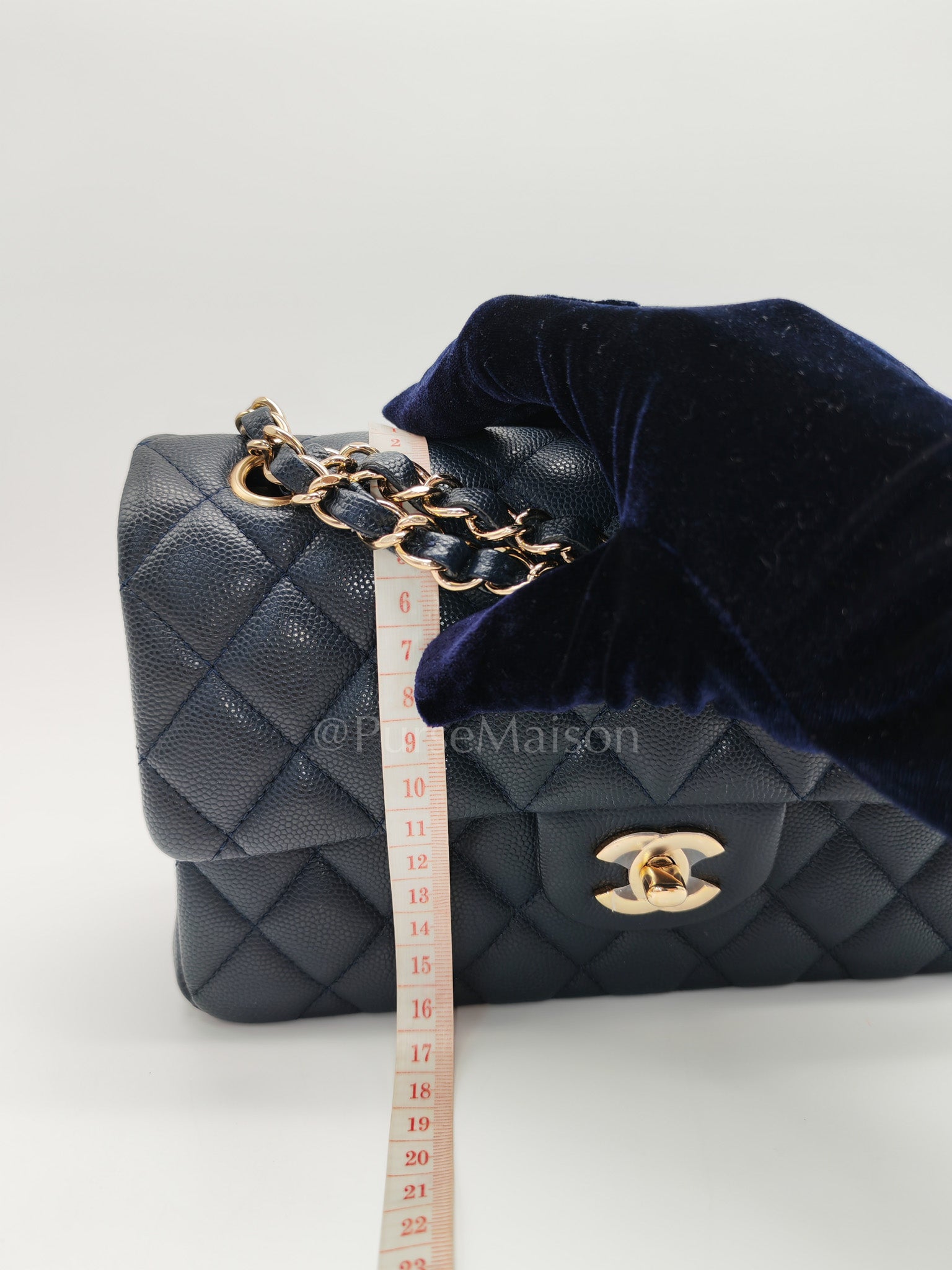 Classic Double Flap Small in Navy Blue Caviar Leather in Gold Hardware (Series 26)