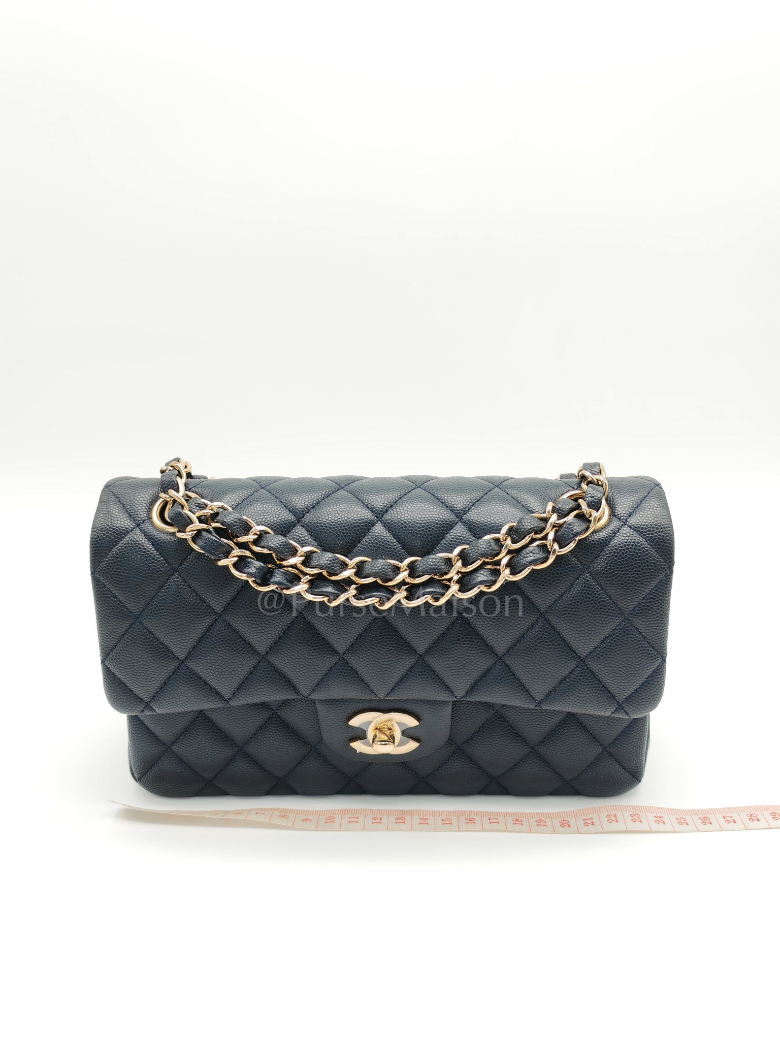 Classic Double Flap Small in Navy Blue Caviar Leather in Gold Hardware (Series 26)