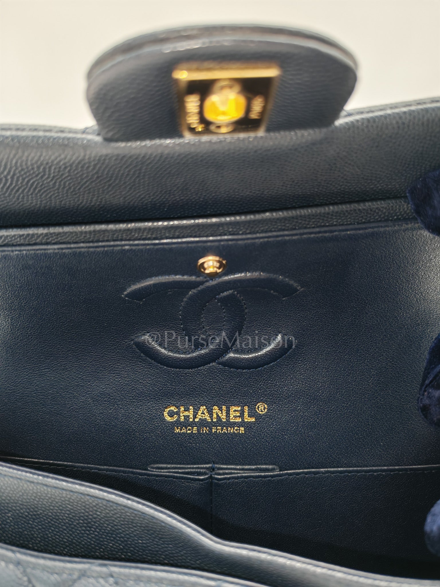 Classic Double Flap Small in Navy Blue Caviar Leather in Gold Hardware (Series 26)
