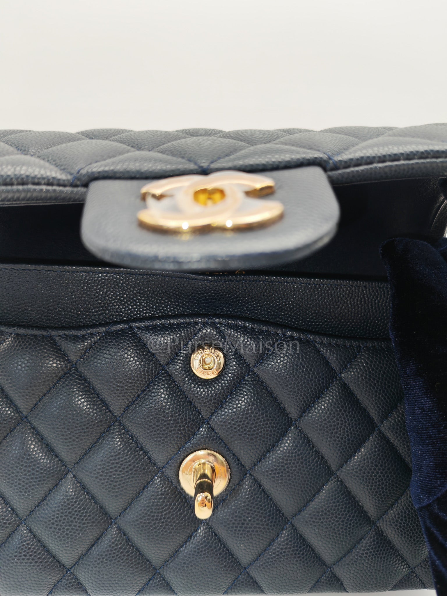 Classic Double Flap Small in Navy Blue Caviar Leather in Gold Hardware (Series 26)