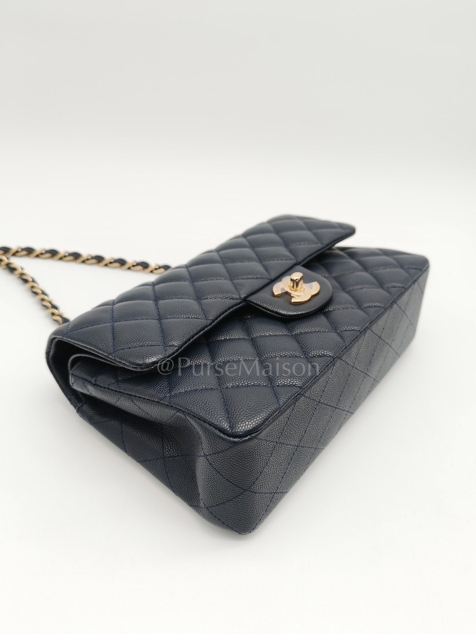 Classic Double Flap Small in Navy Blue Caviar Leather in Gold Hardware (Series 26)