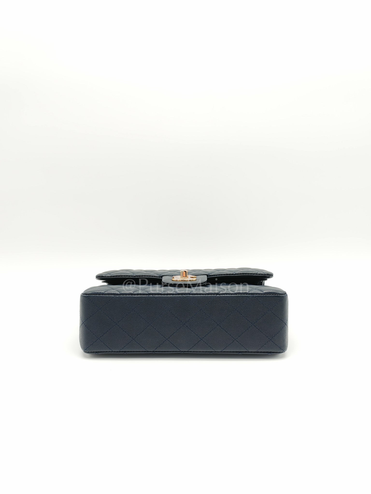 Classic Double Flap Small in Navy Blue Caviar Leather in Gold Hardware (Series 26)