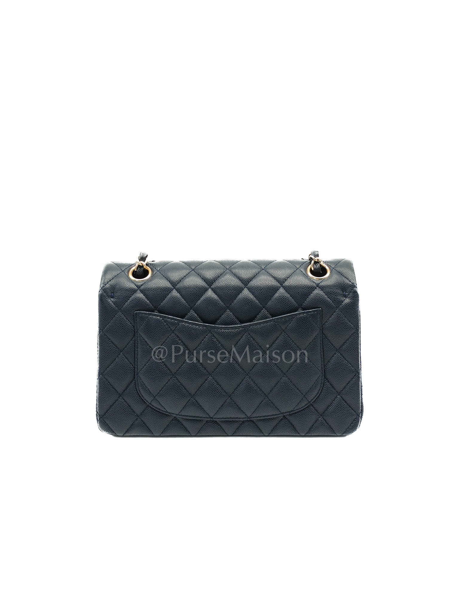 Classic Double Flap Small in Navy Blue Caviar Leather in Gold Hardware (Series 26)
