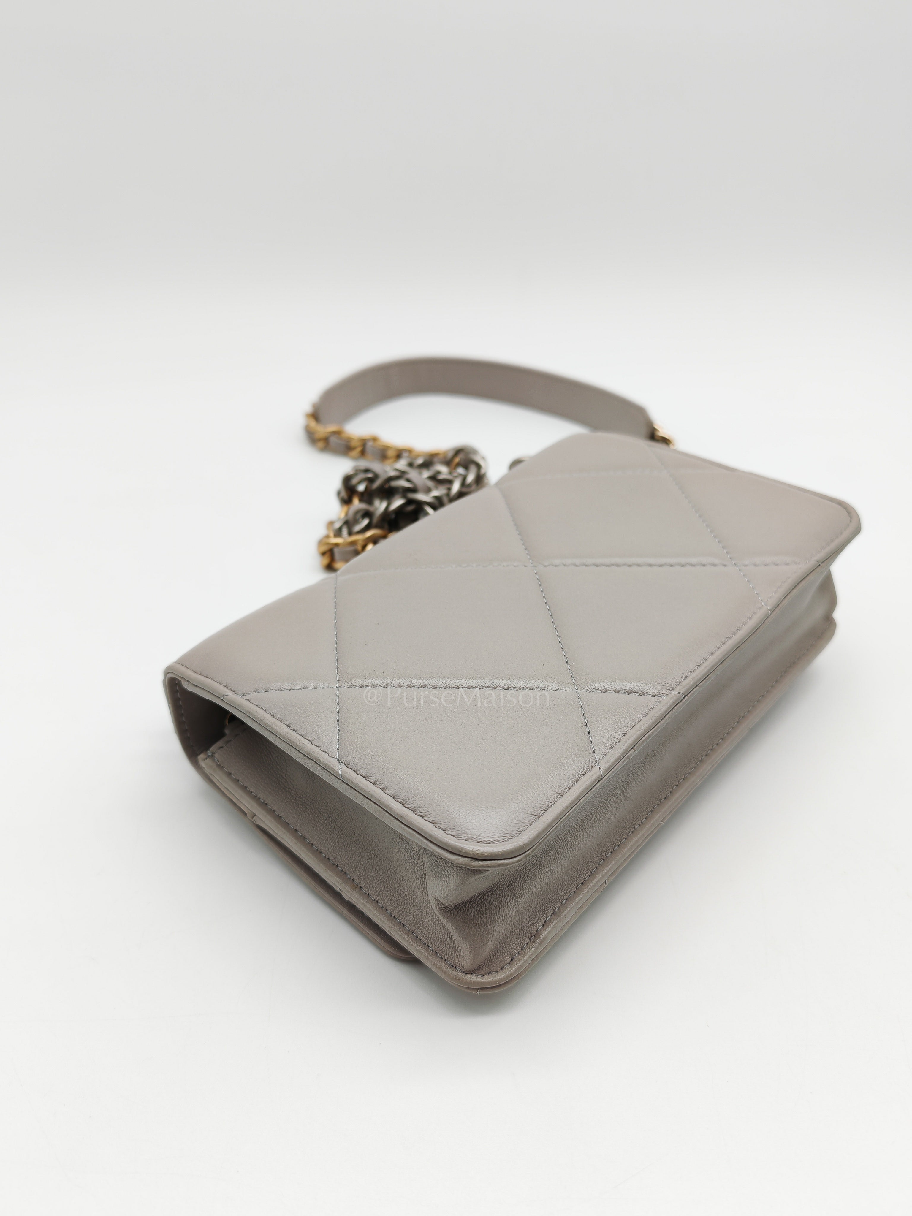 Wallet on Chain in Gray Lambskin Leather & Mixed Hardware Microchip