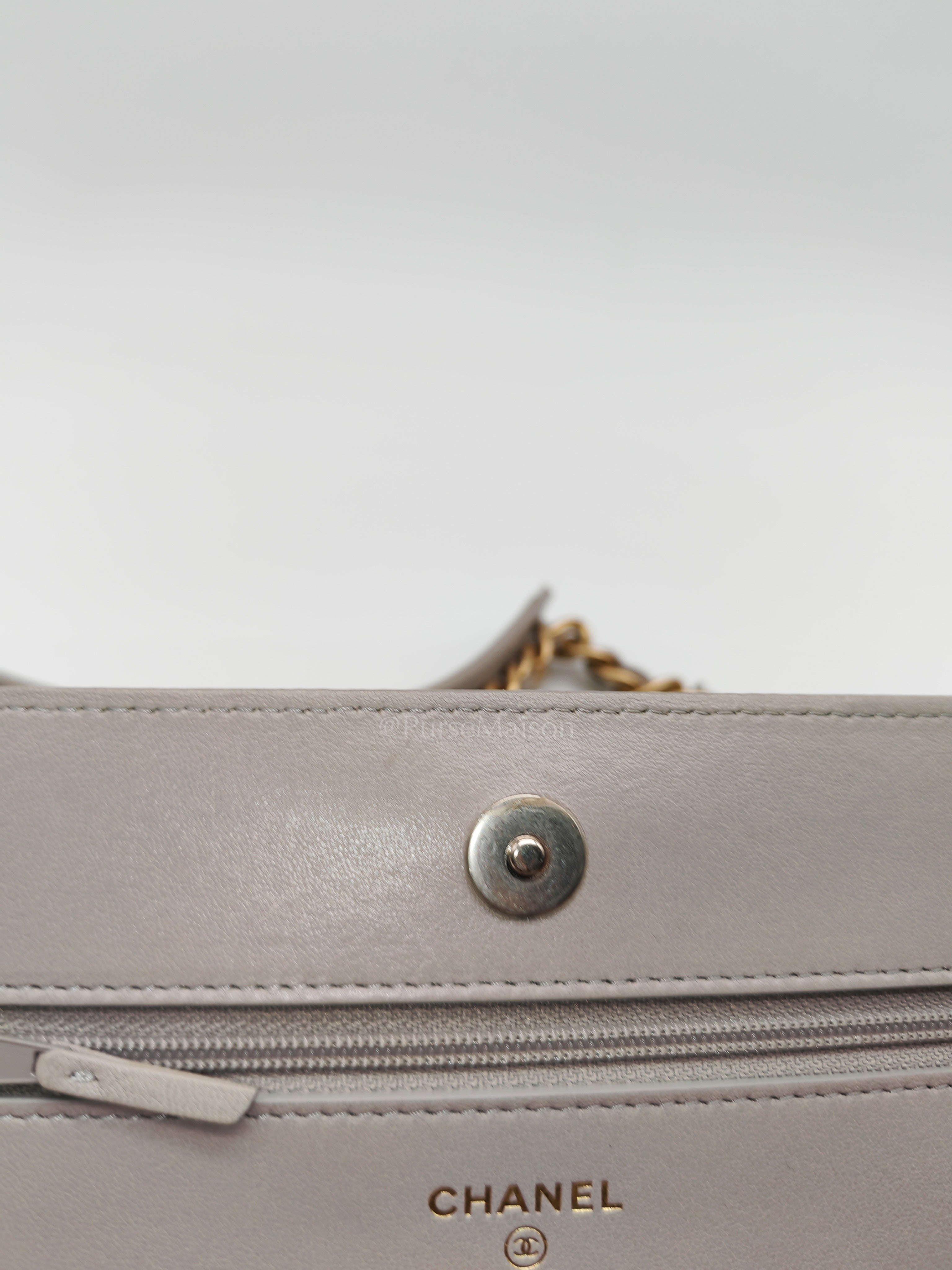 Wallet on Chain in Gray Lambskin Leather & Mixed Hardware Microchip