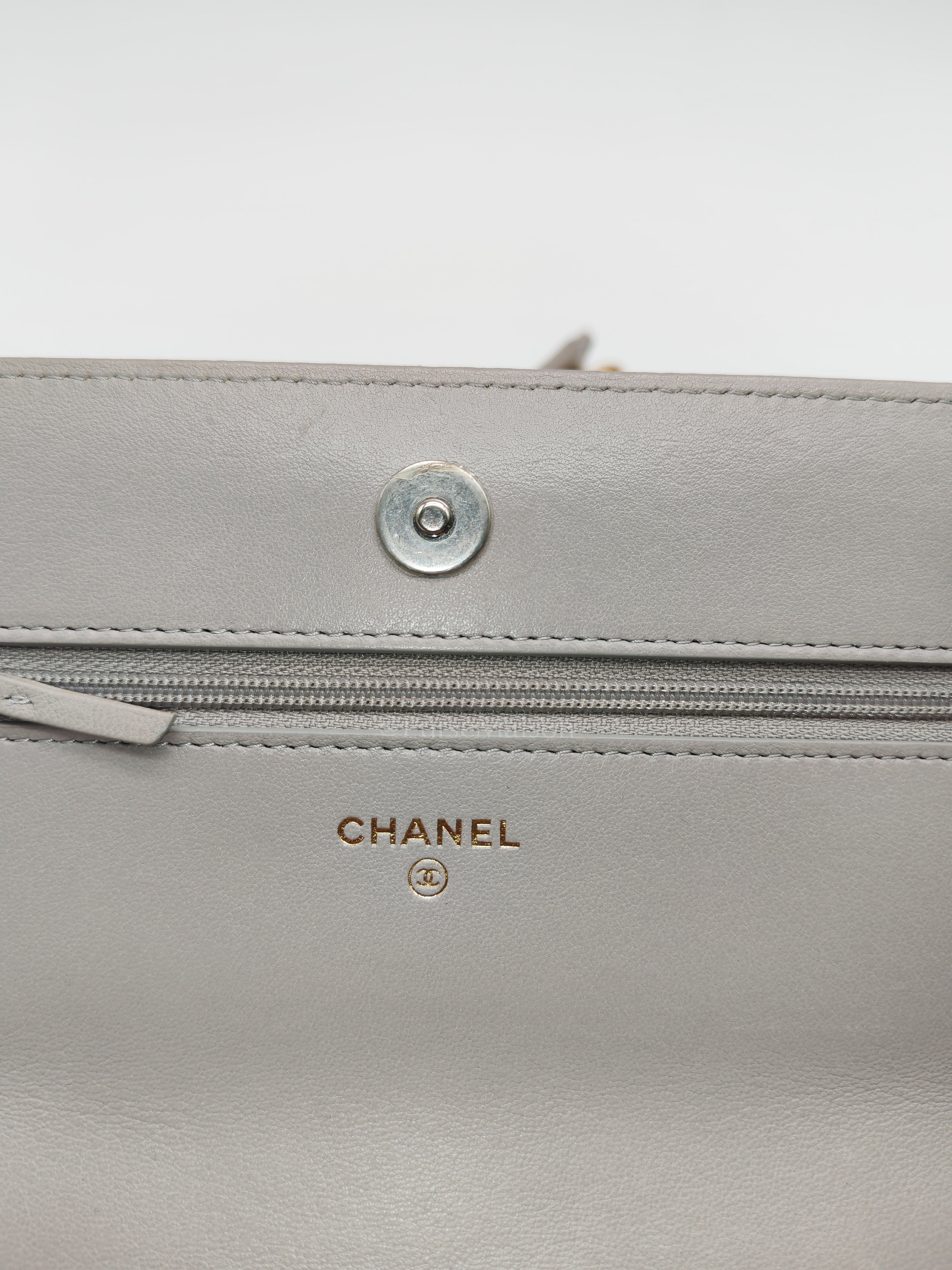 Wallet on Chain in Gray Lambskin Leather & Mixed Hardware Microchip