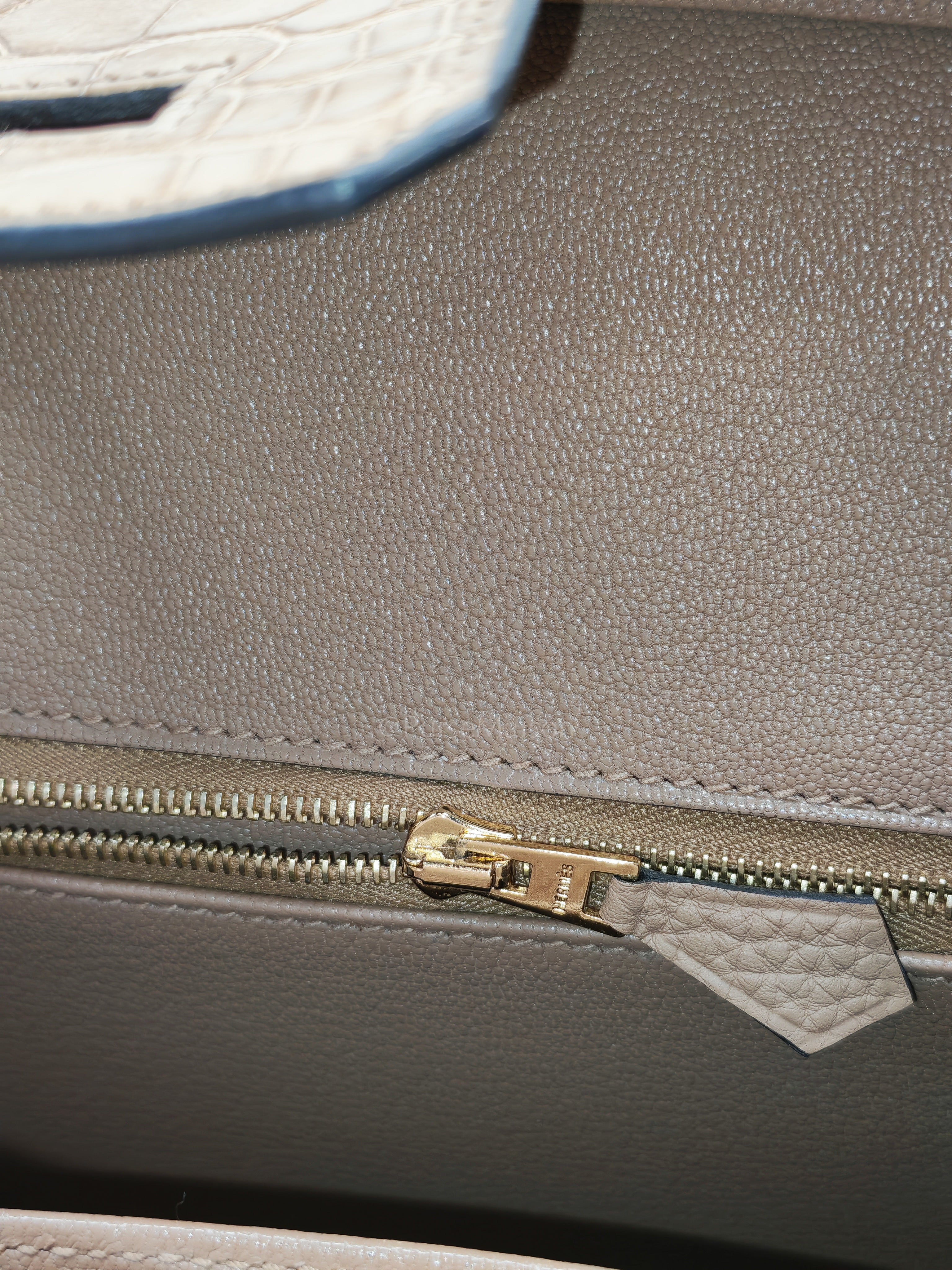 Birkin 25  Retourne Touch in Chai Togo and Alligator Leather in Permabrass Hardware Stamp U (2022)