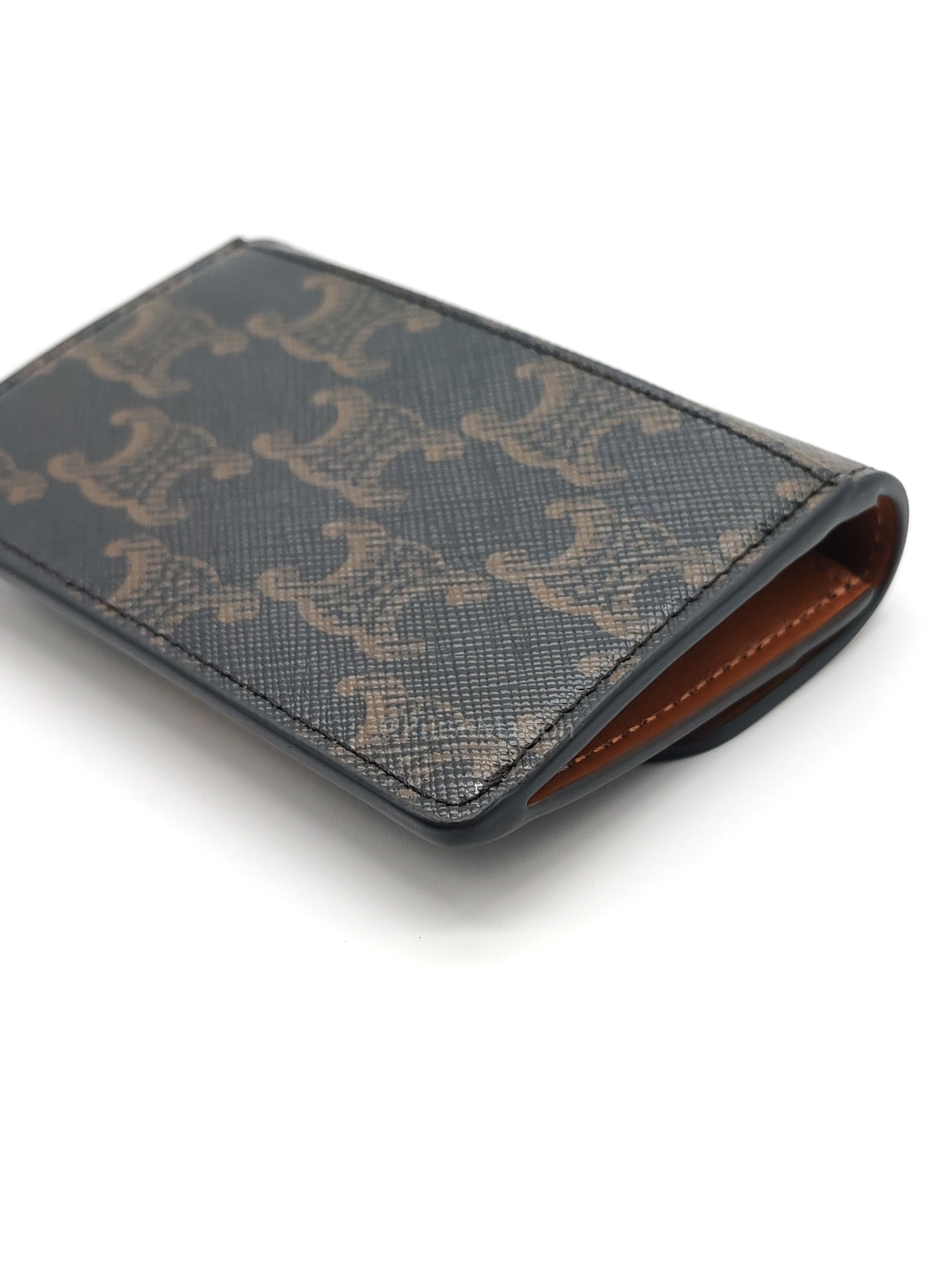 Triomphe Compact Wallet in Black & Gold Hardware