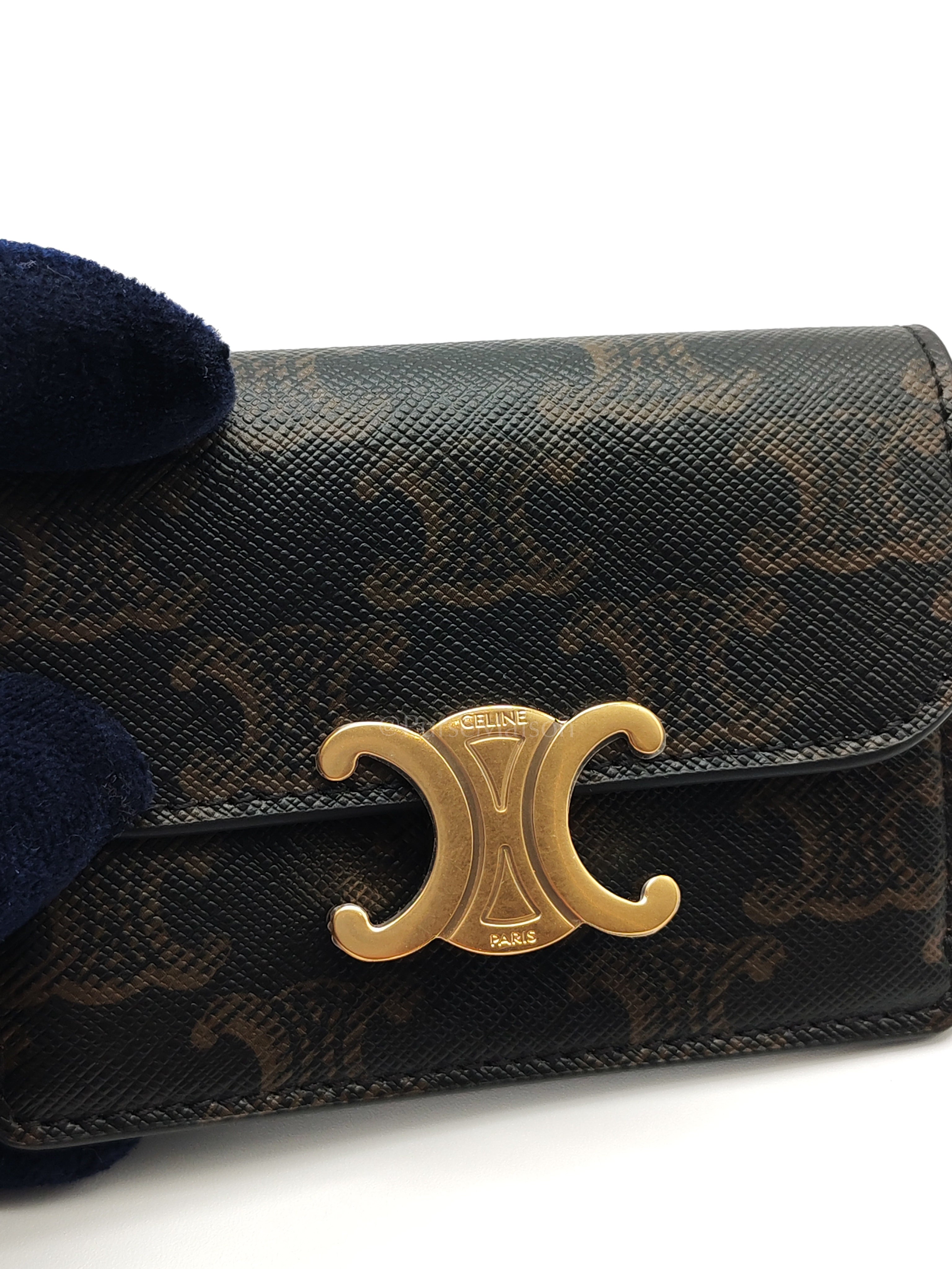 Triomphe Compact Wallet in Black & Gold Hardware