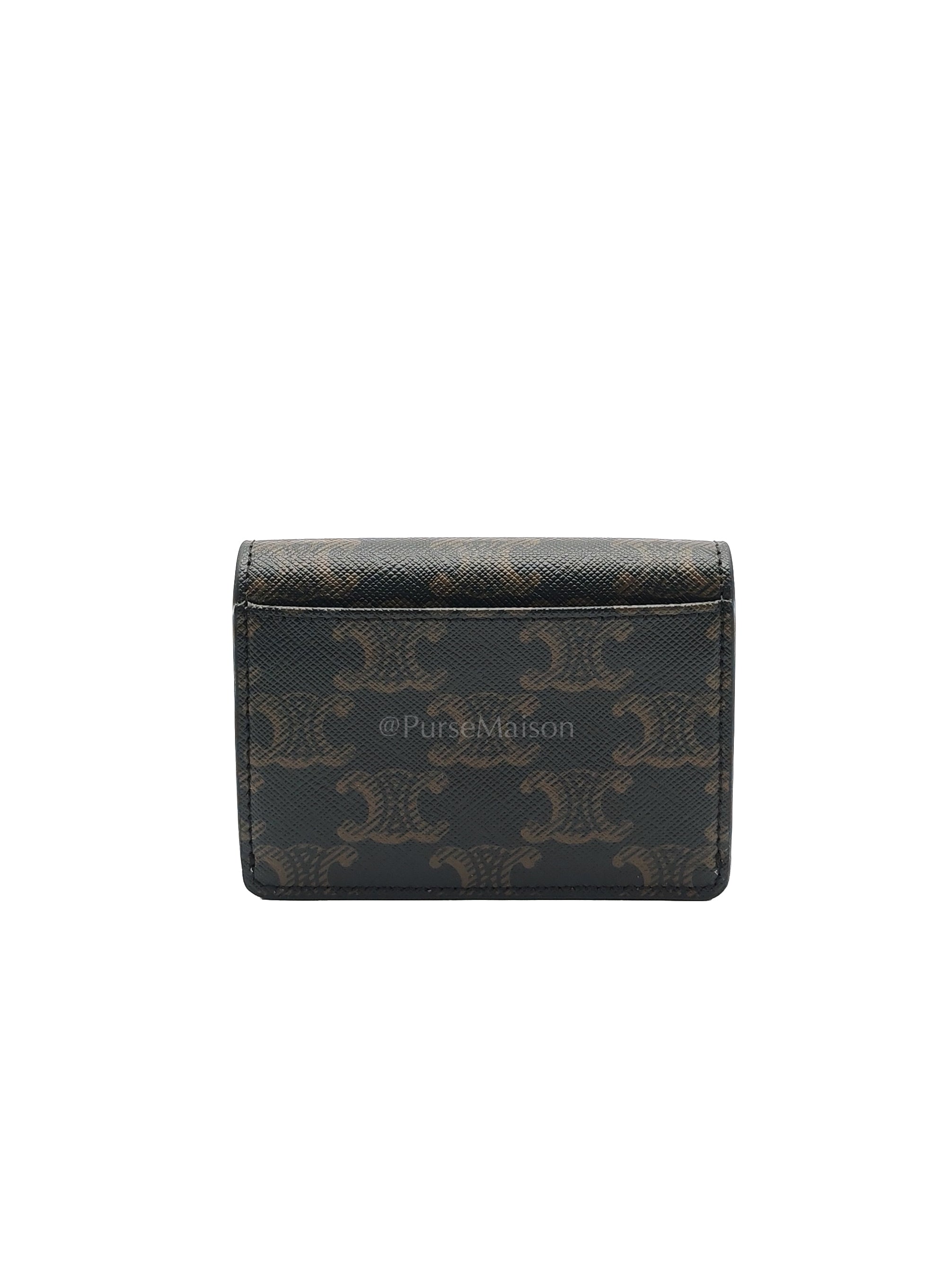 Triomphe Compact Wallet in Black & Gold Hardware
