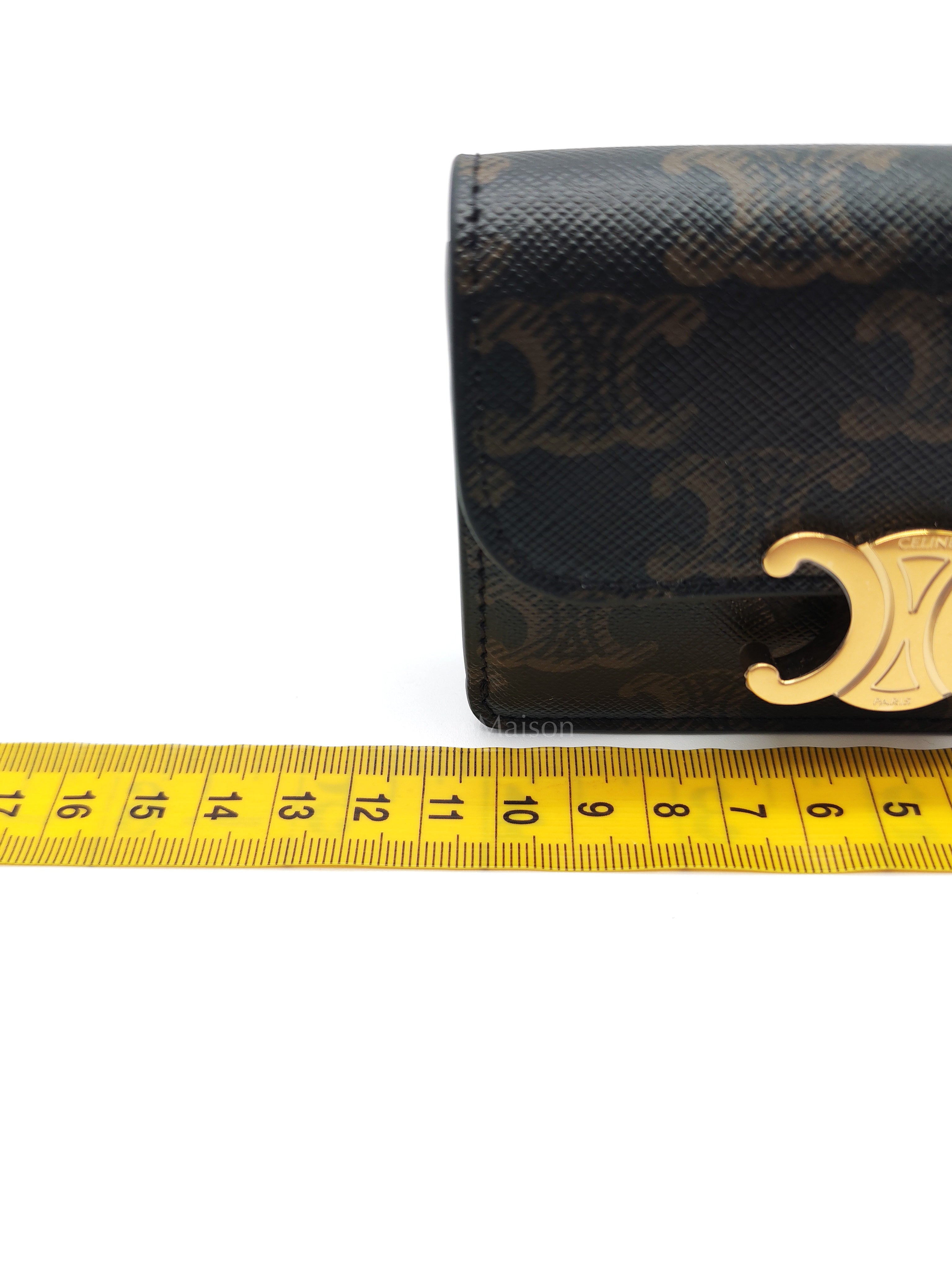 Triomphe Compact Wallet in Black & Gold Hardware