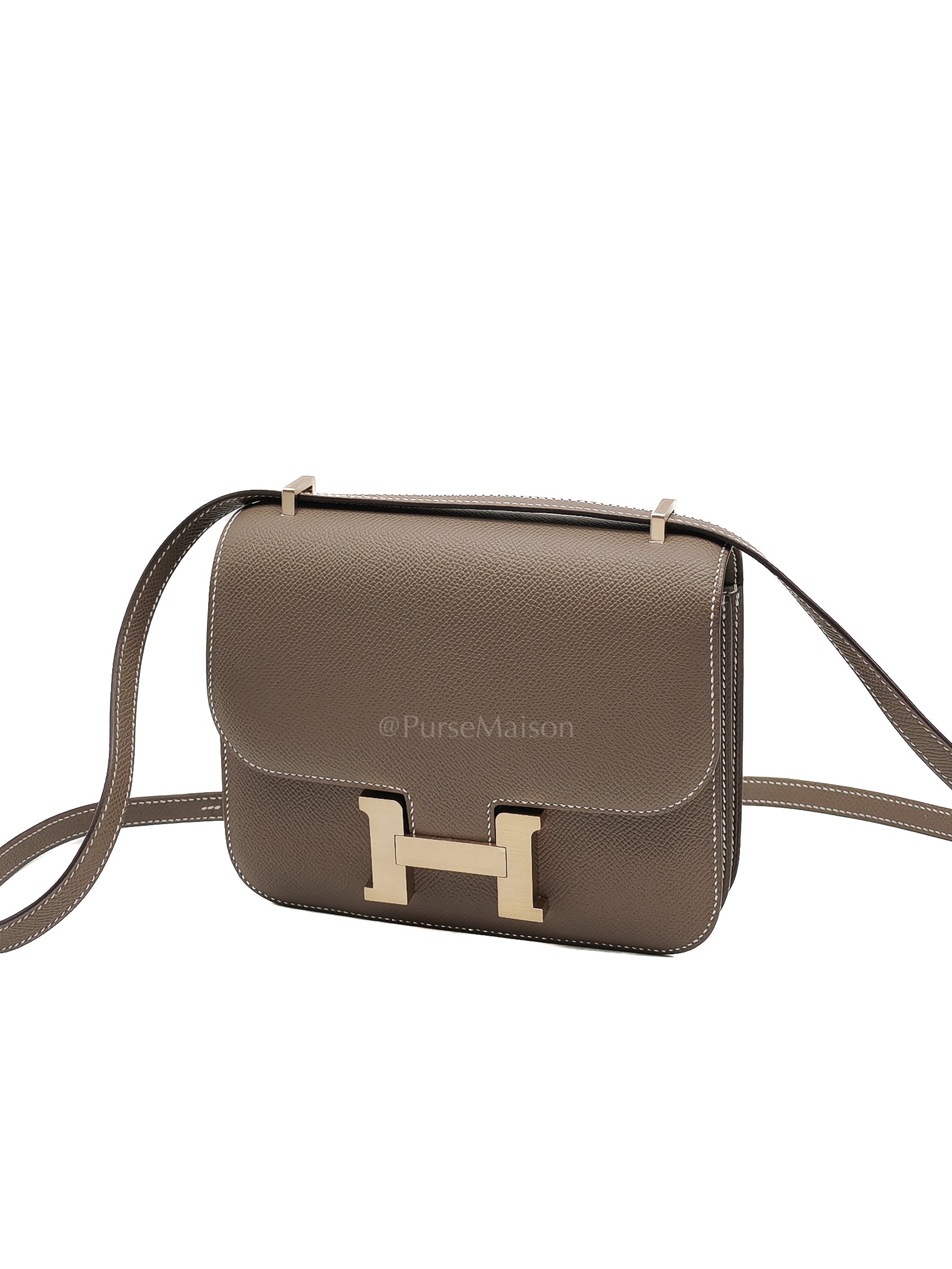 Constance 18 Etoupe in Epsom Leather and Brushed Gold Hardware Stamp K (2025)