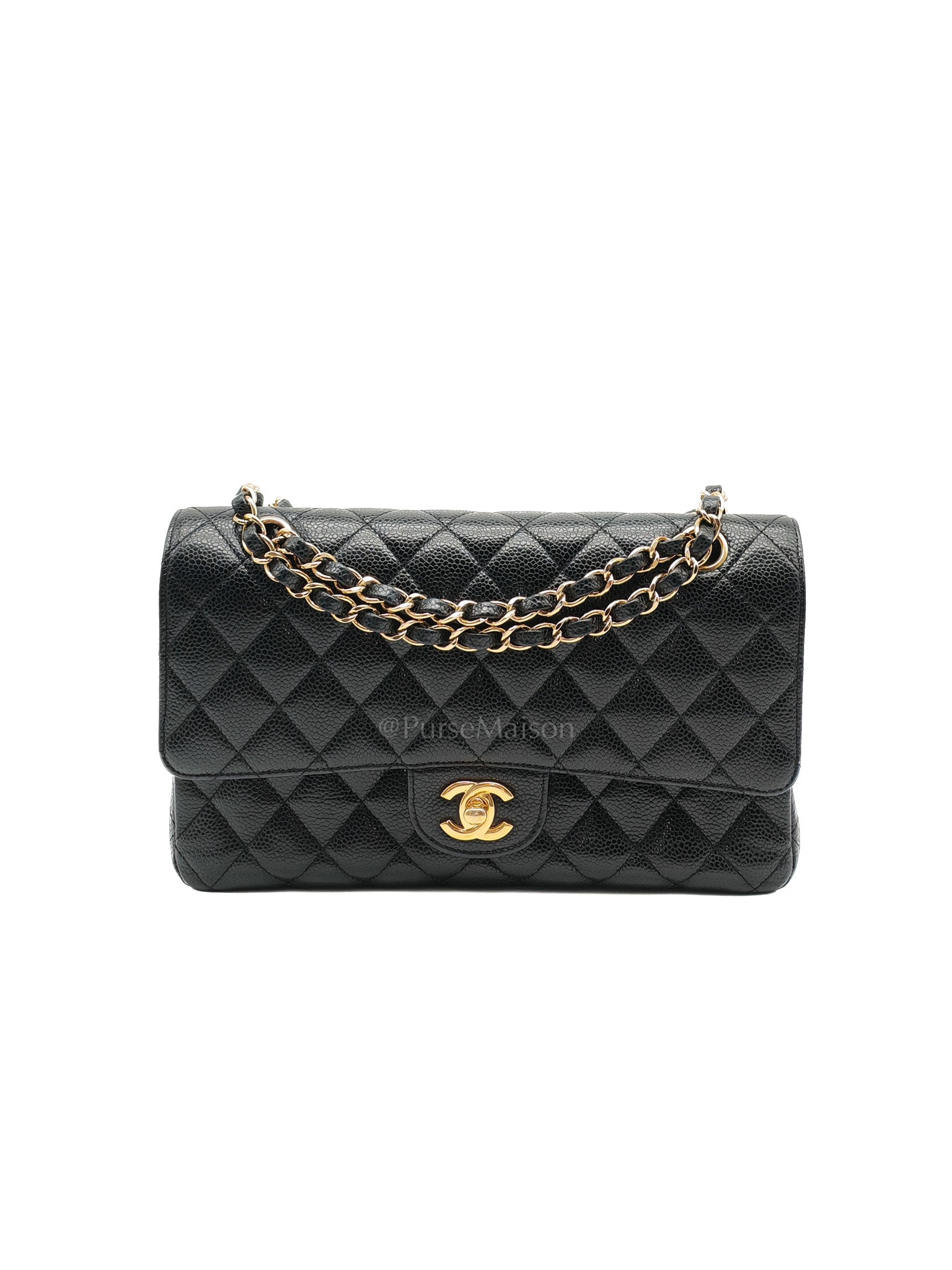 Classic Double Flap Medium in Black Quilted Caviar Leather & Gold Hardware Series 20