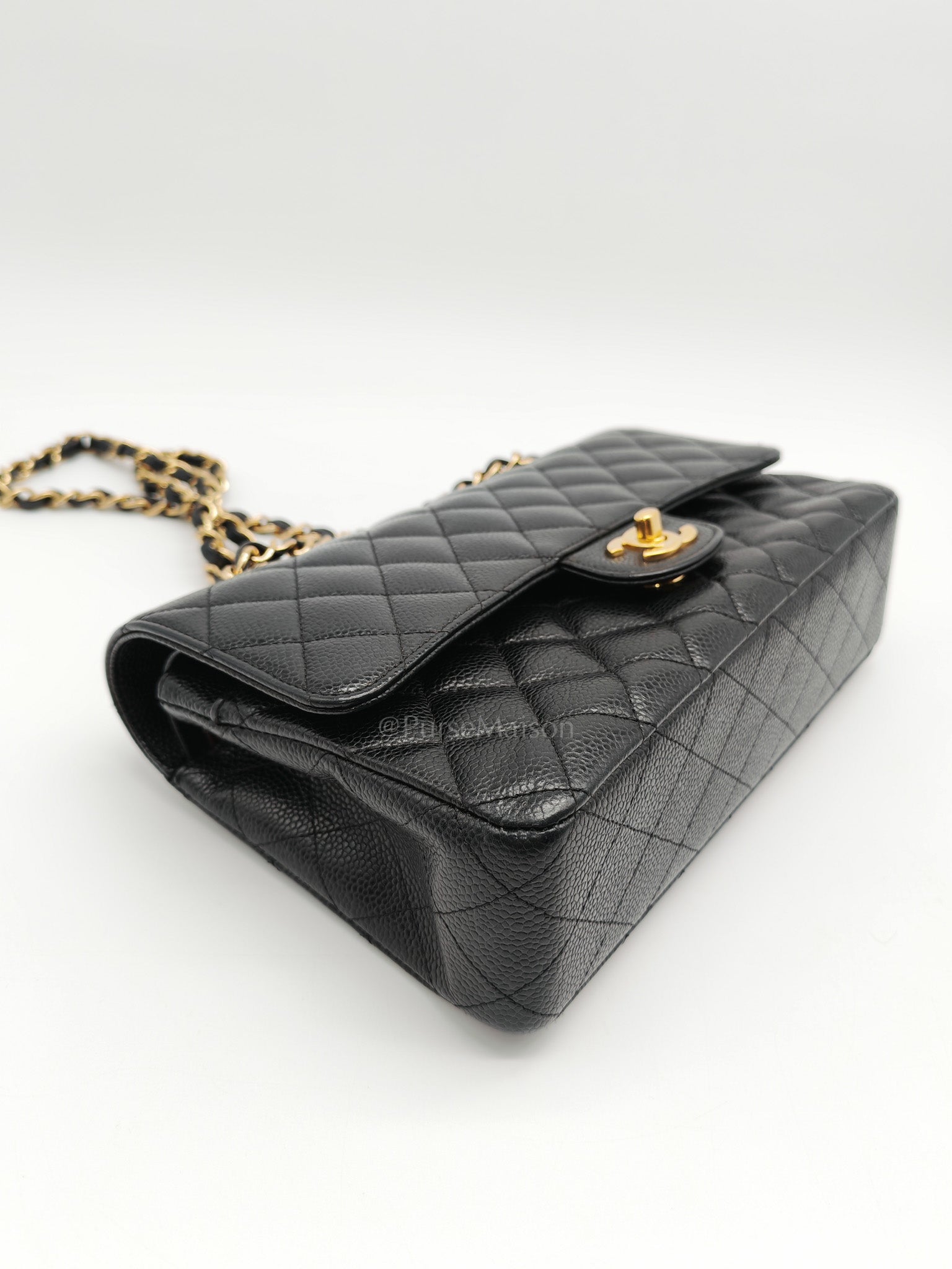 Classic Double Flap Medium in Black Quilted Caviar Leather & Gold Hardware Series 20