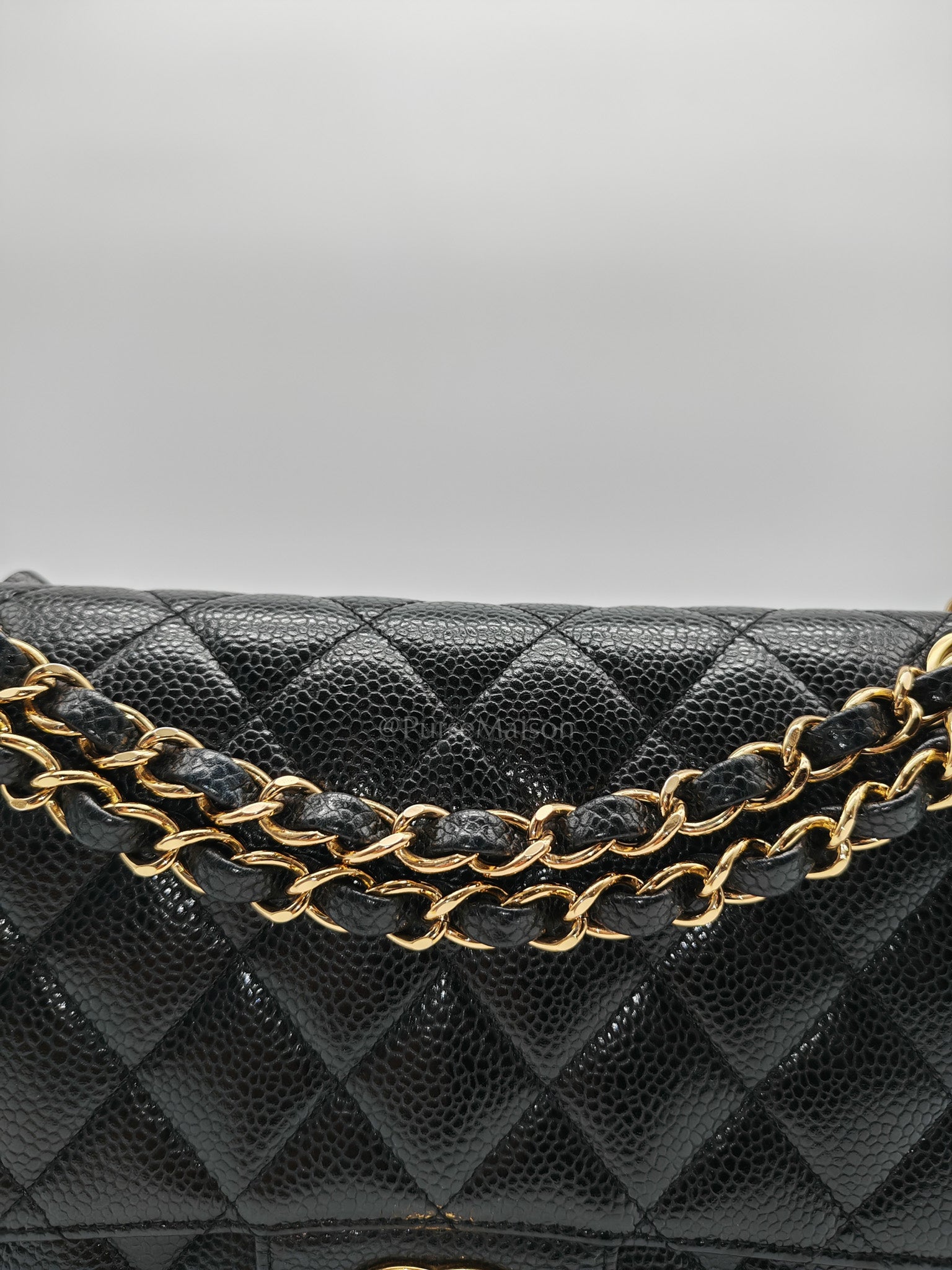 Classic Double Flap Medium in Black Quilted Caviar Leather & Gold Hardware Series 20