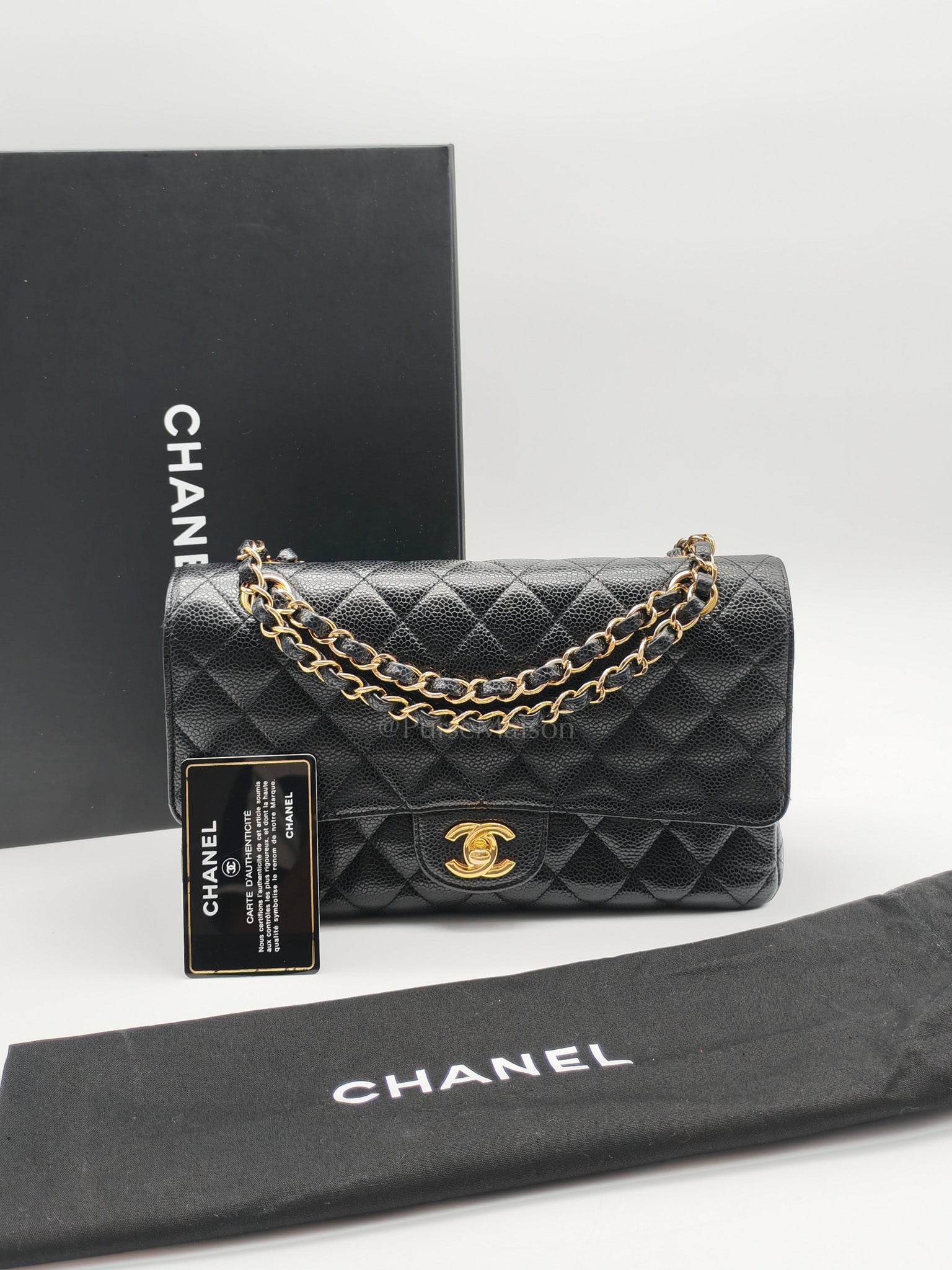 Classic Double Flap Medium in Black Quilted Caviar Leather & Gold Hardware Series 20