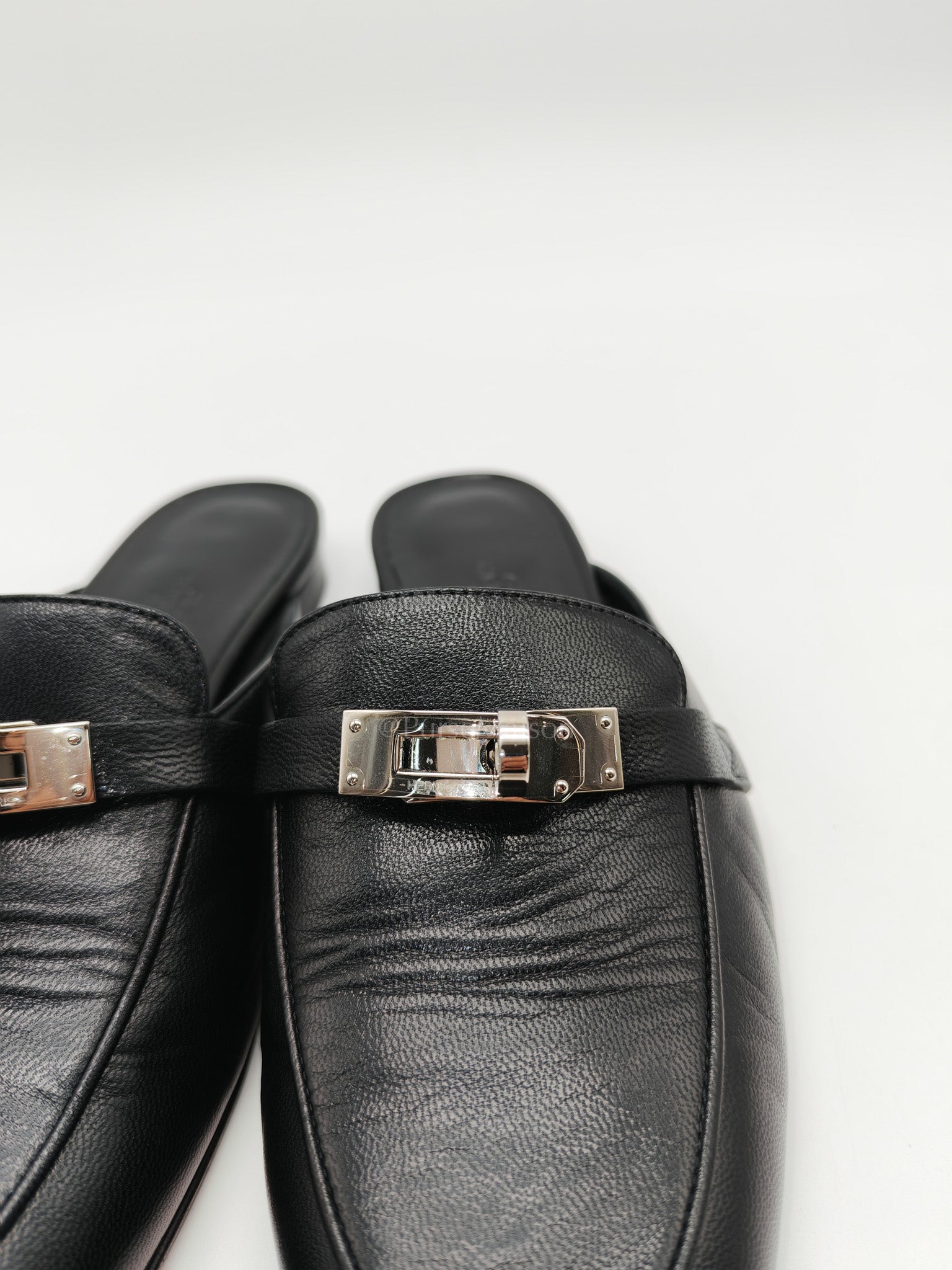 Oz Mules Black/Noir Goatskin Leather in Palladium Hardware Size 36.5 EU (24.5cm)