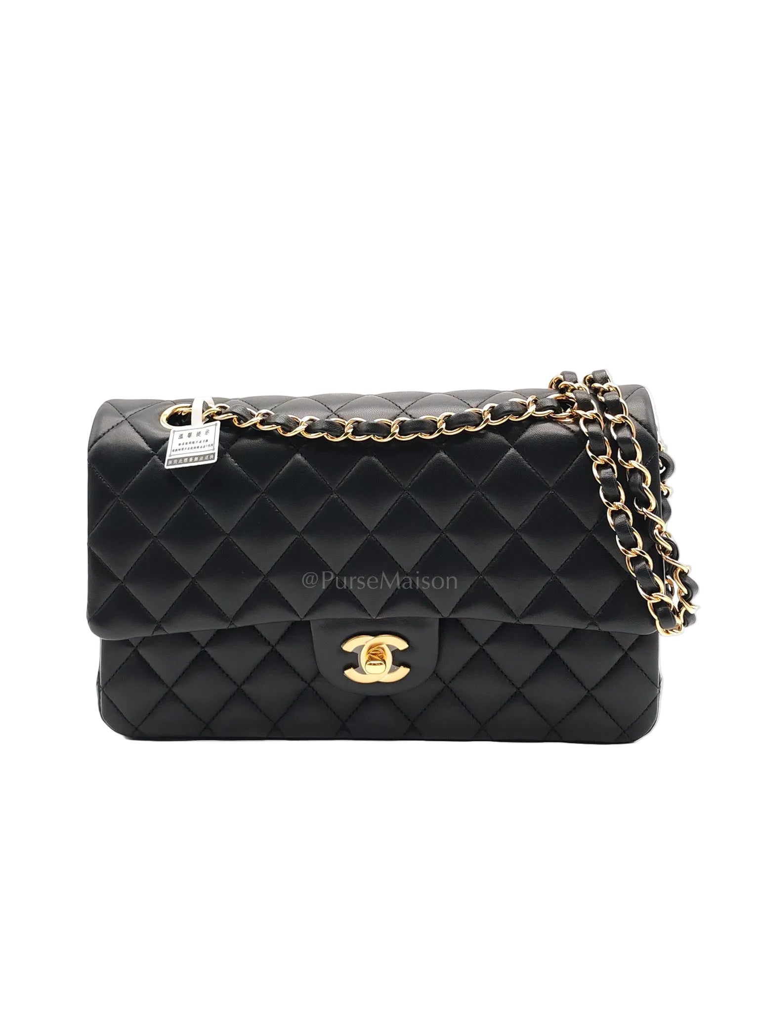 Classic Double Flap Medium in Black Quilted Lambskin Leather & Gold Hardware Microchip