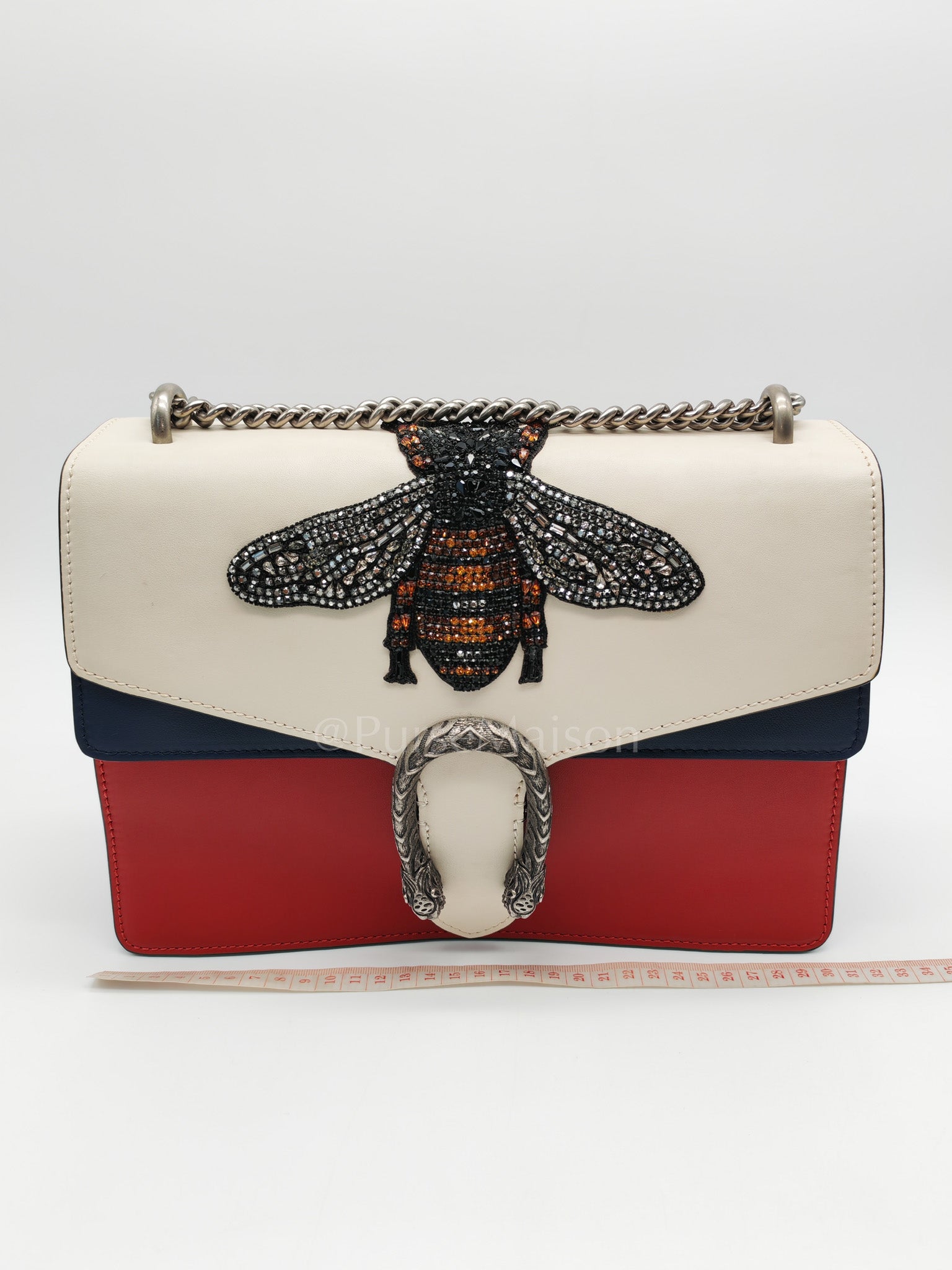 Dionysus Medium Shoulder Bag in Tricolor Prominent Embroidered Bee and Ruthenium Hardware