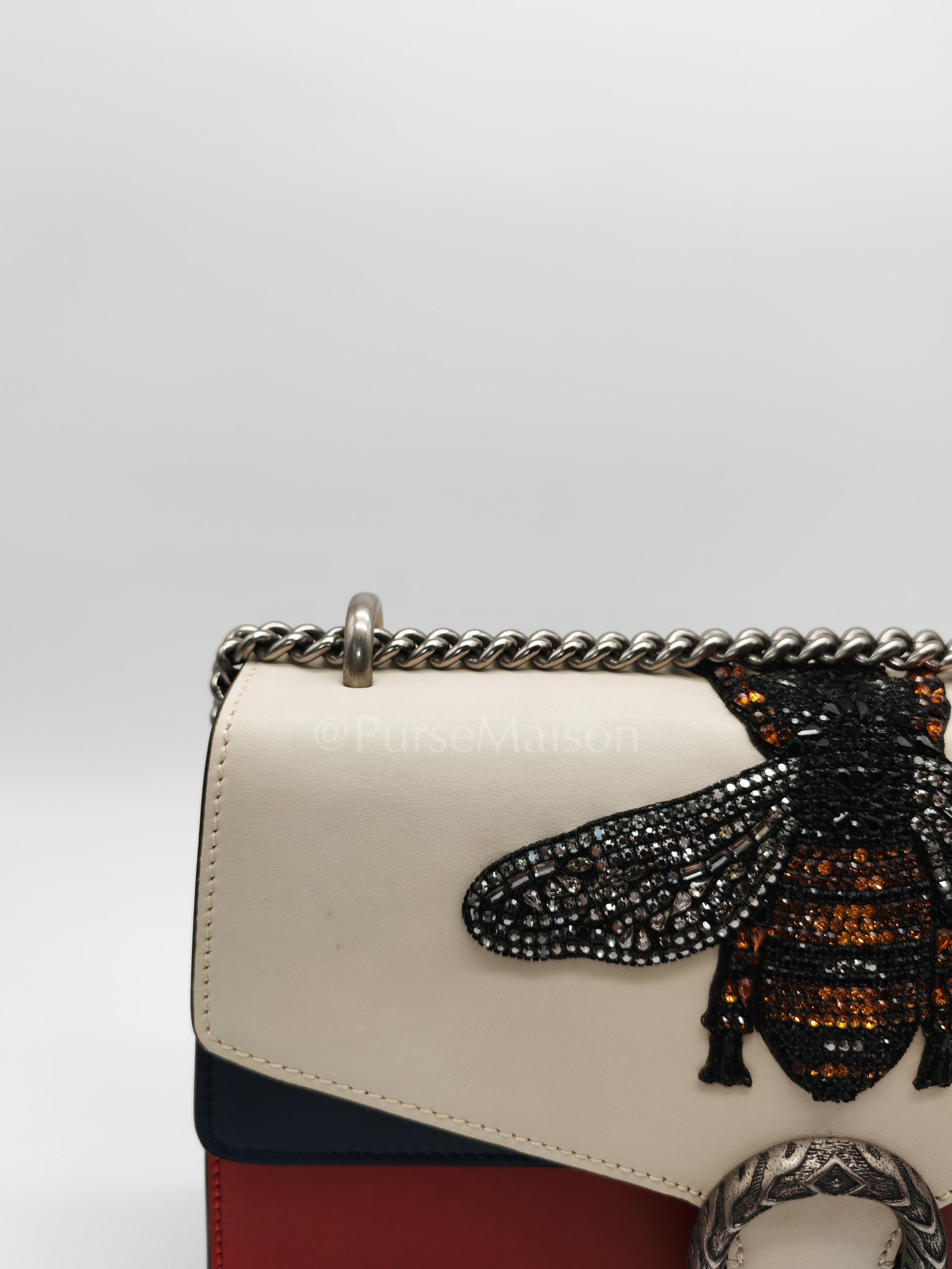 Dionysus Medium Shoulder Bag in Tricolor Prominent Embroidered Bee and Ruthenium Hardware