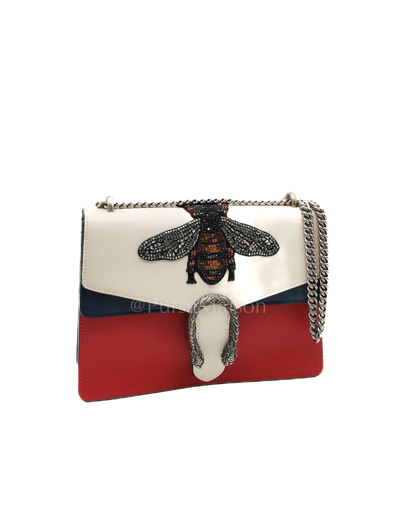 Dionysus Medium Shoulder Bag in Tricolor Prominent Embroidered Bee and Ruthenium Hardware