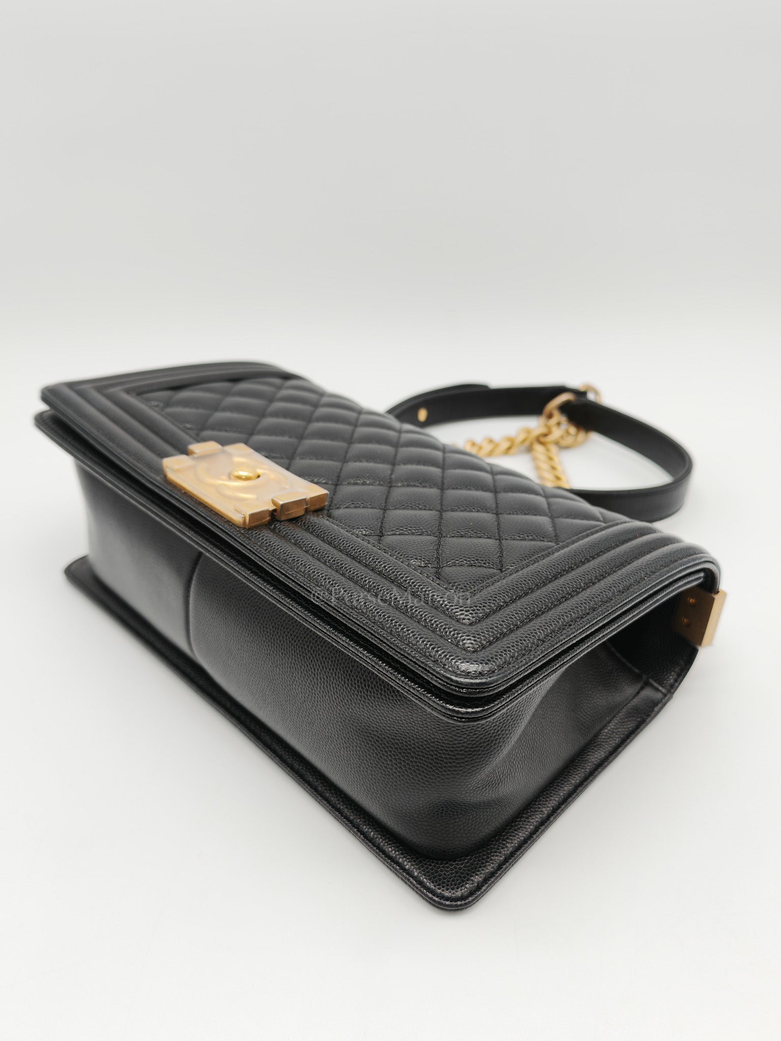 Le Boy Old Medium in Black Quilted Caviar Leather & Aged Gold Hardware Series 28