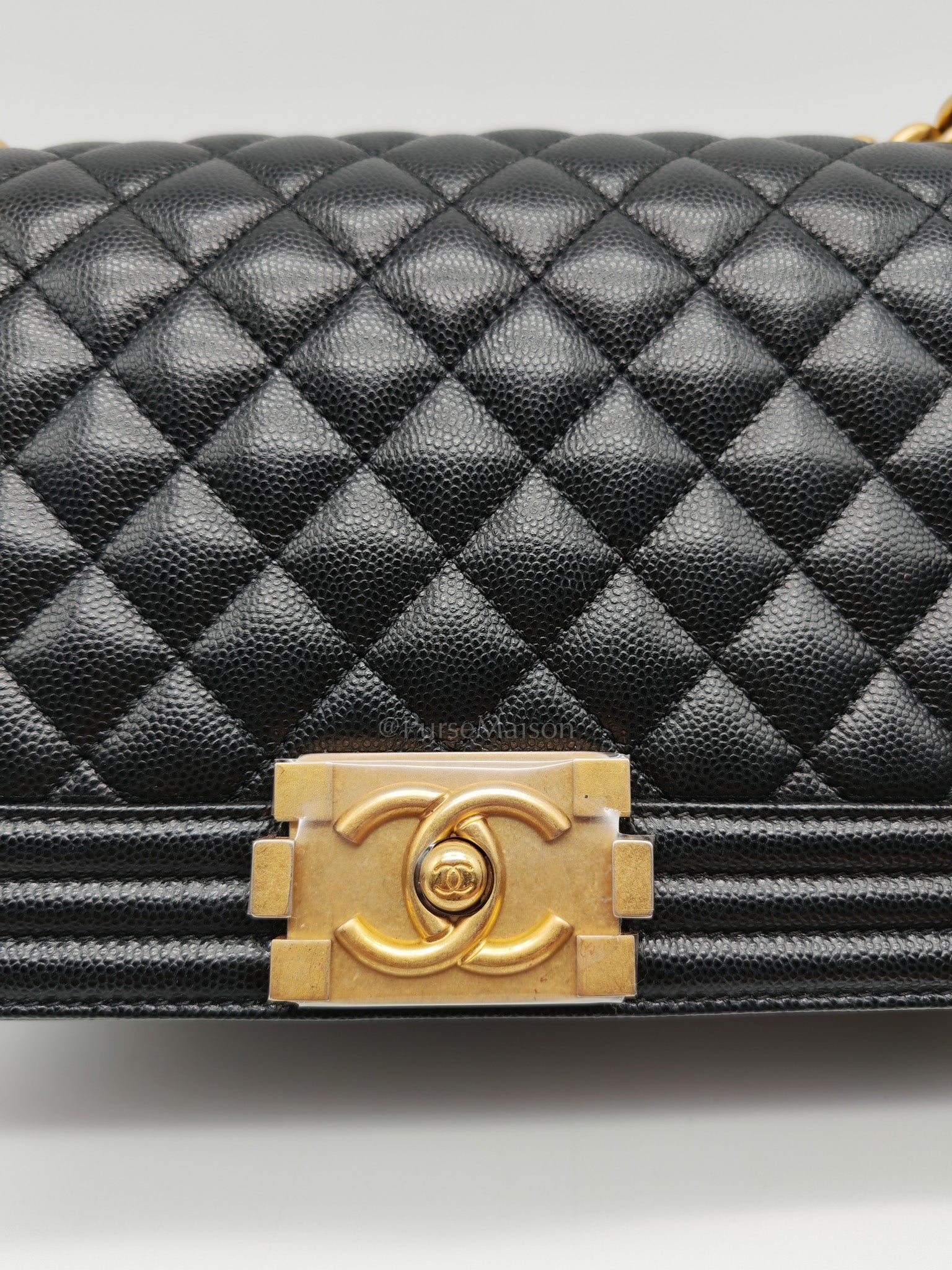 Le Boy Old Medium in Black Quilted Caviar Leather & Aged Gold Hardware Series 28