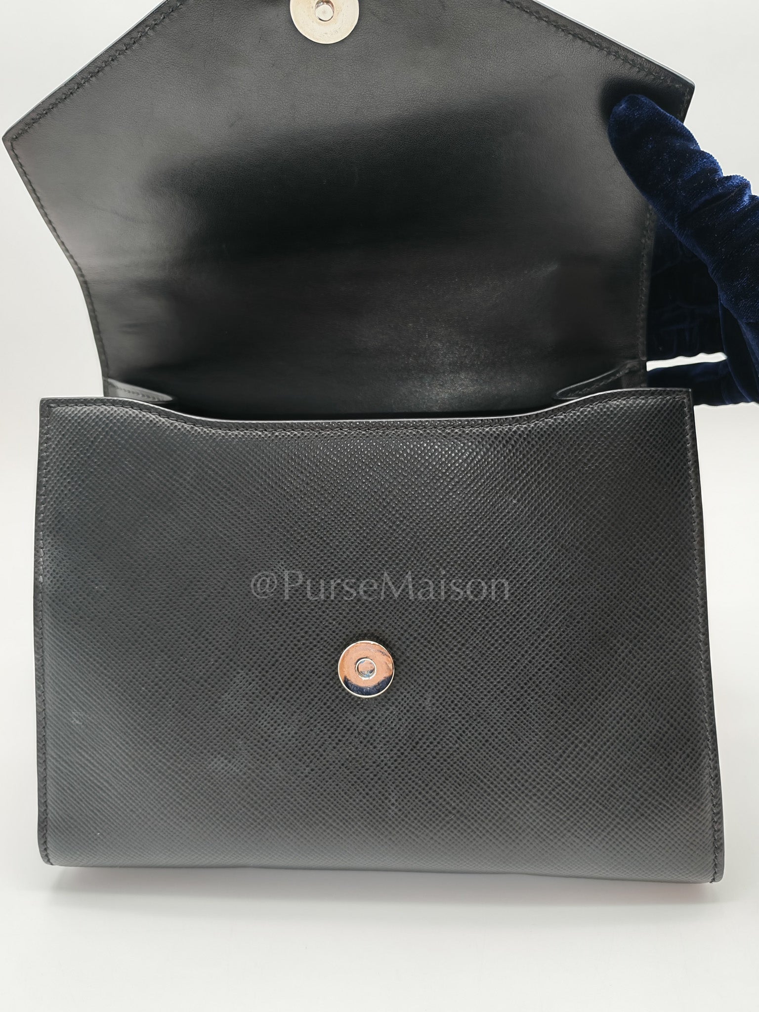 Cuir Monochrome Envelope Flap Shoulder Bag in Black Calfskin Leather & Ruthenium Hardware
