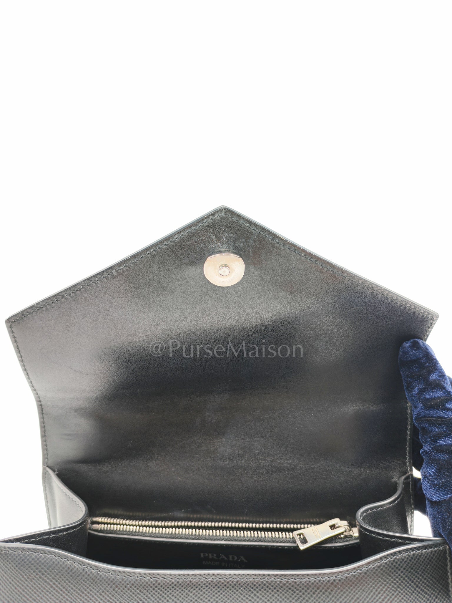 Cuir Monochrome Envelope Flap Shoulder Bag in Black Calfskin Leather & Ruthenium Hardware