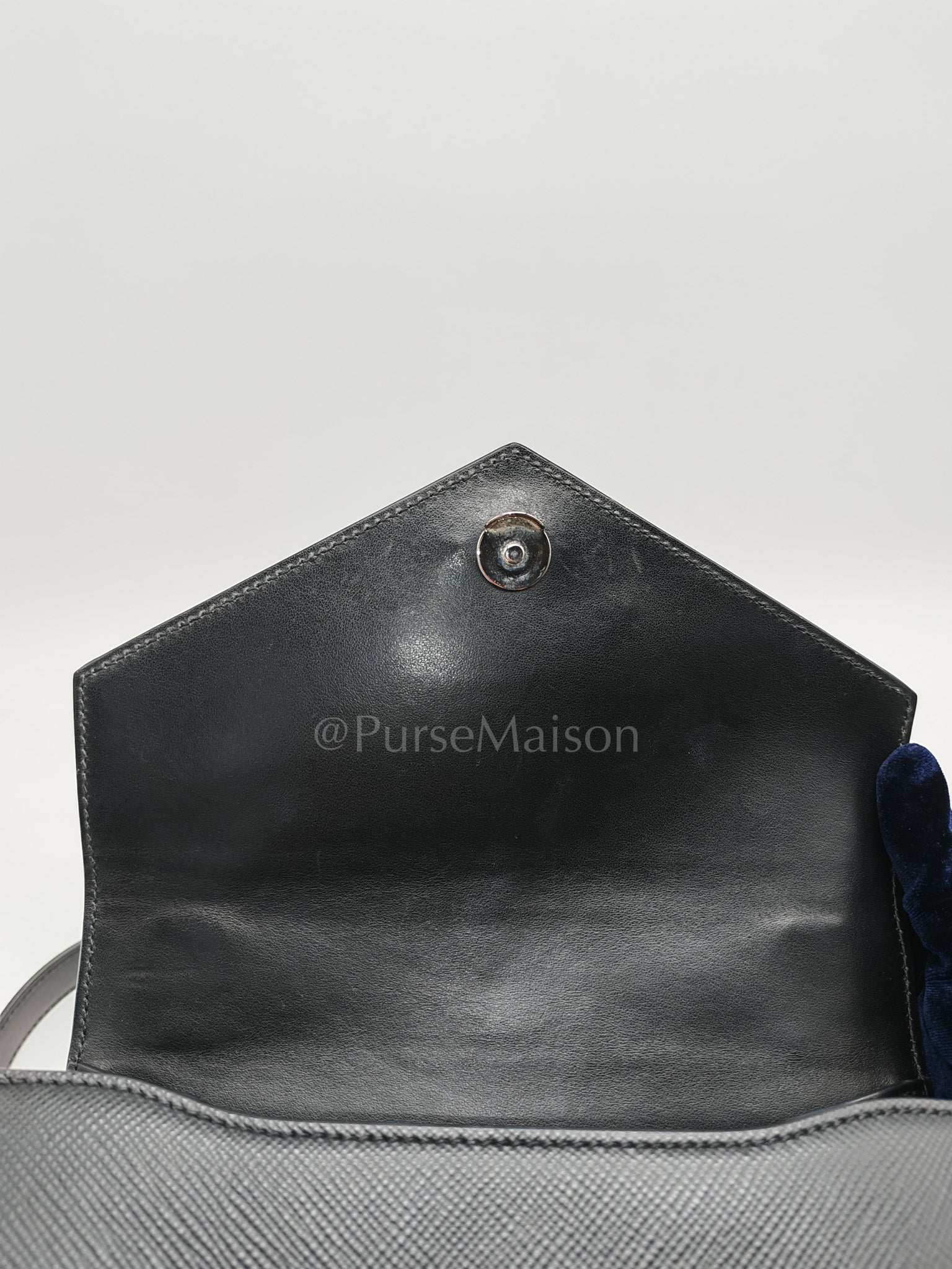 Cuir Monochrome Envelope Flap Shoulder Bag in Black Calfskin Leather & Ruthenium Hardware