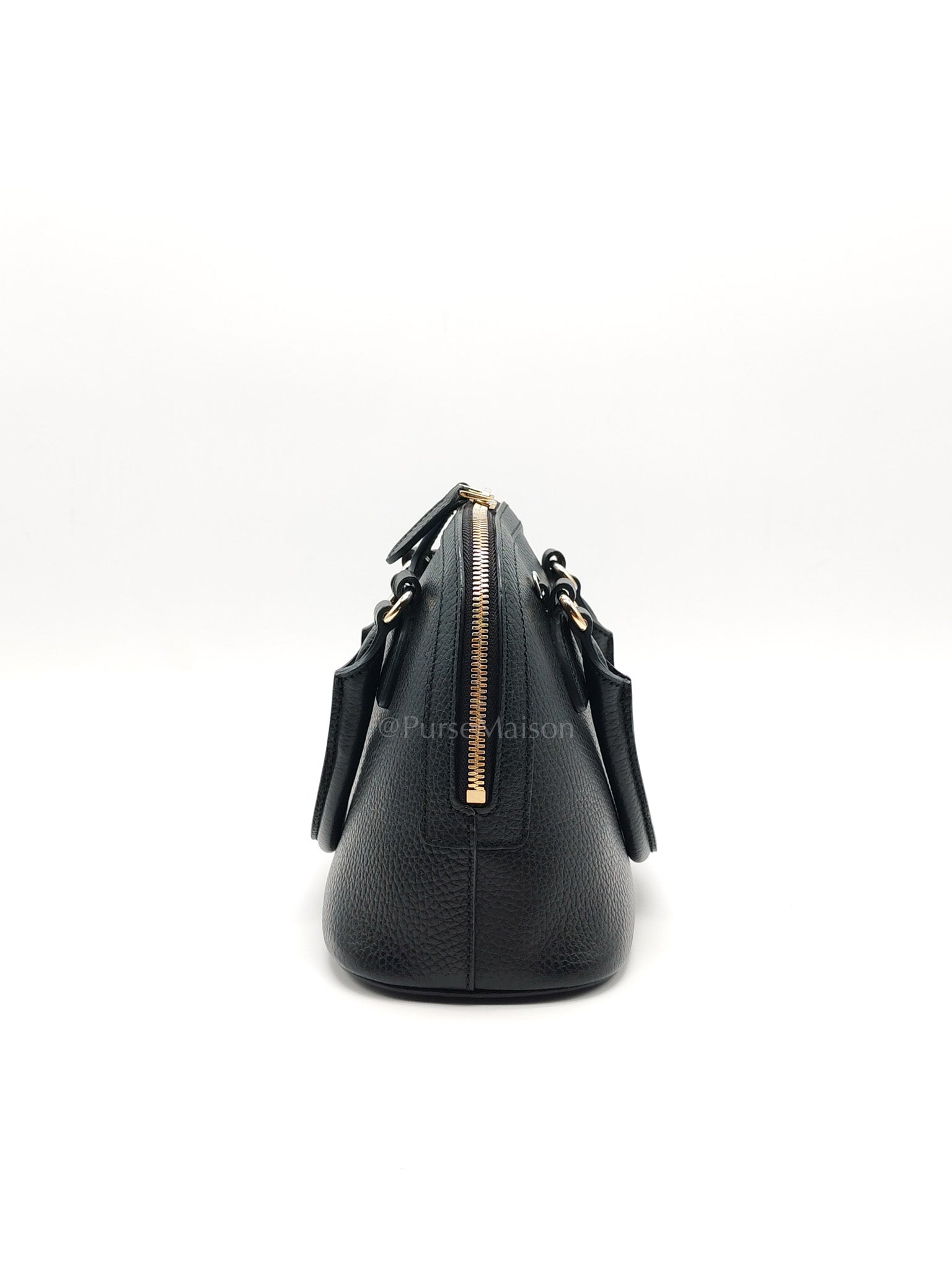 Dome Bag Small in Black GG Charm Satchel Pebbled Leather & Light Gold Hardware