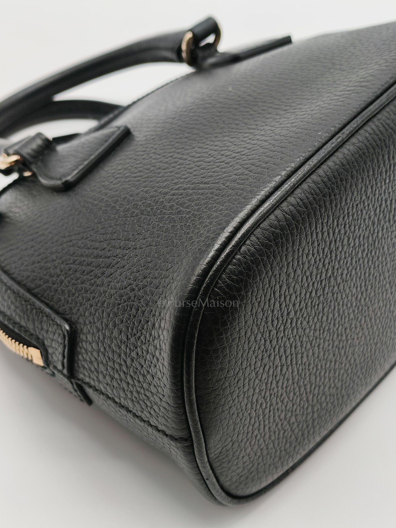 Dome Bag Small in Black GG Charm Satchel Pebbled Leather & Light Gold Hardware