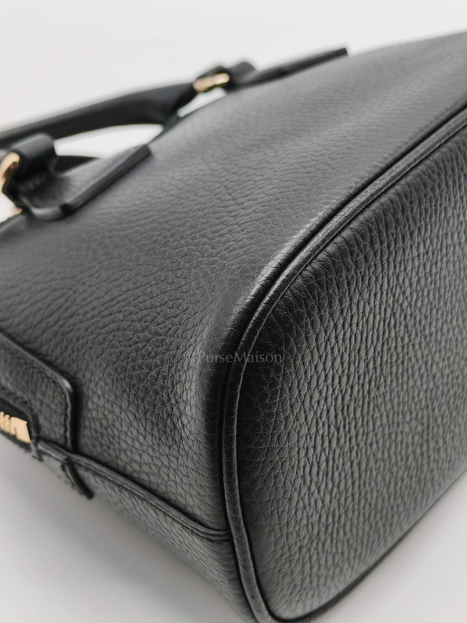 Dome Bag Small in Black GG Charm Satchel Pebbled Leather & Light Gold Hardware
