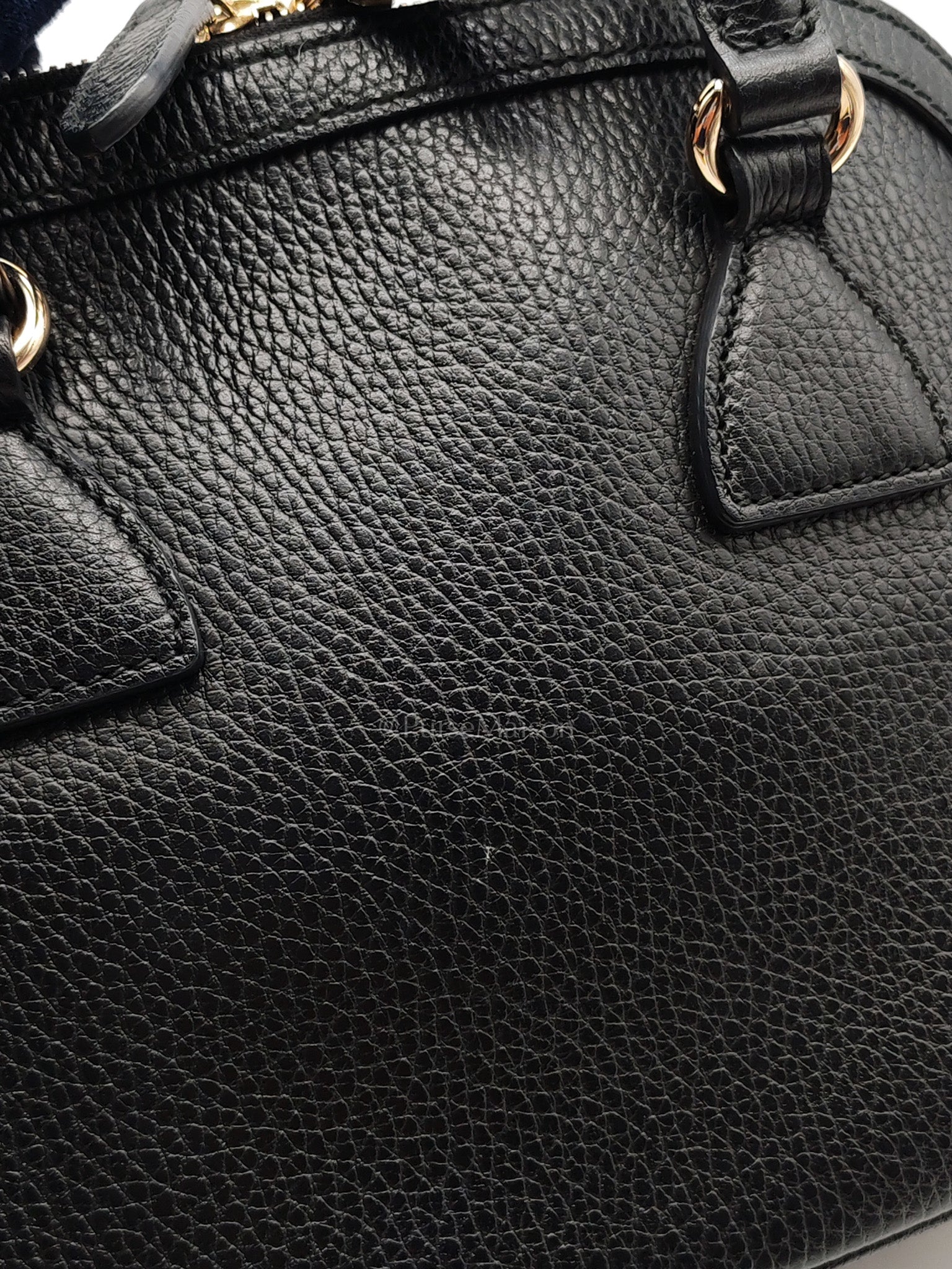 Dome Bag Small in Black GG Charm Satchel Pebbled Leather & Light Gold Hardware