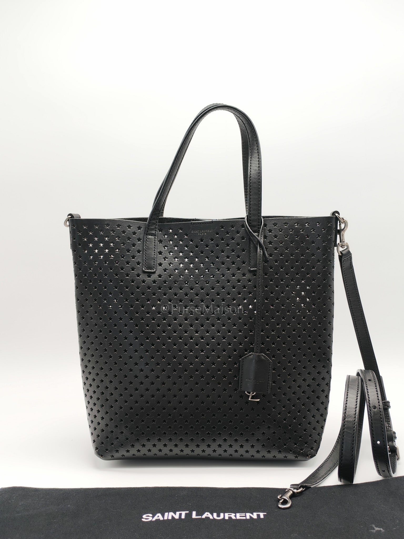 Perforated Star in Black Calfskin Leather Crossbody Bag