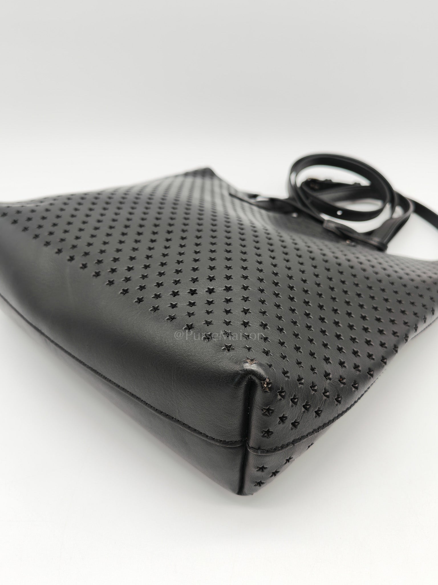 Perforated Star in Black Calfskin Leather Crossbody Bag