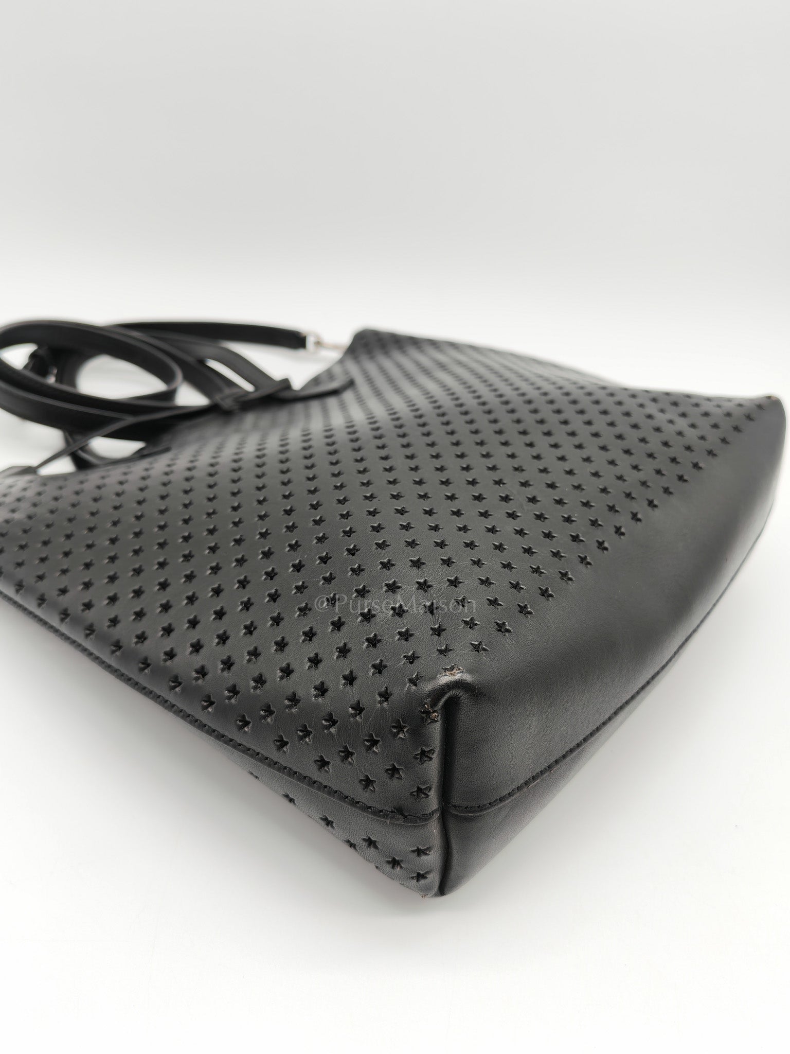 Perforated Star in Black Calfskin Leather Crossbody Bag