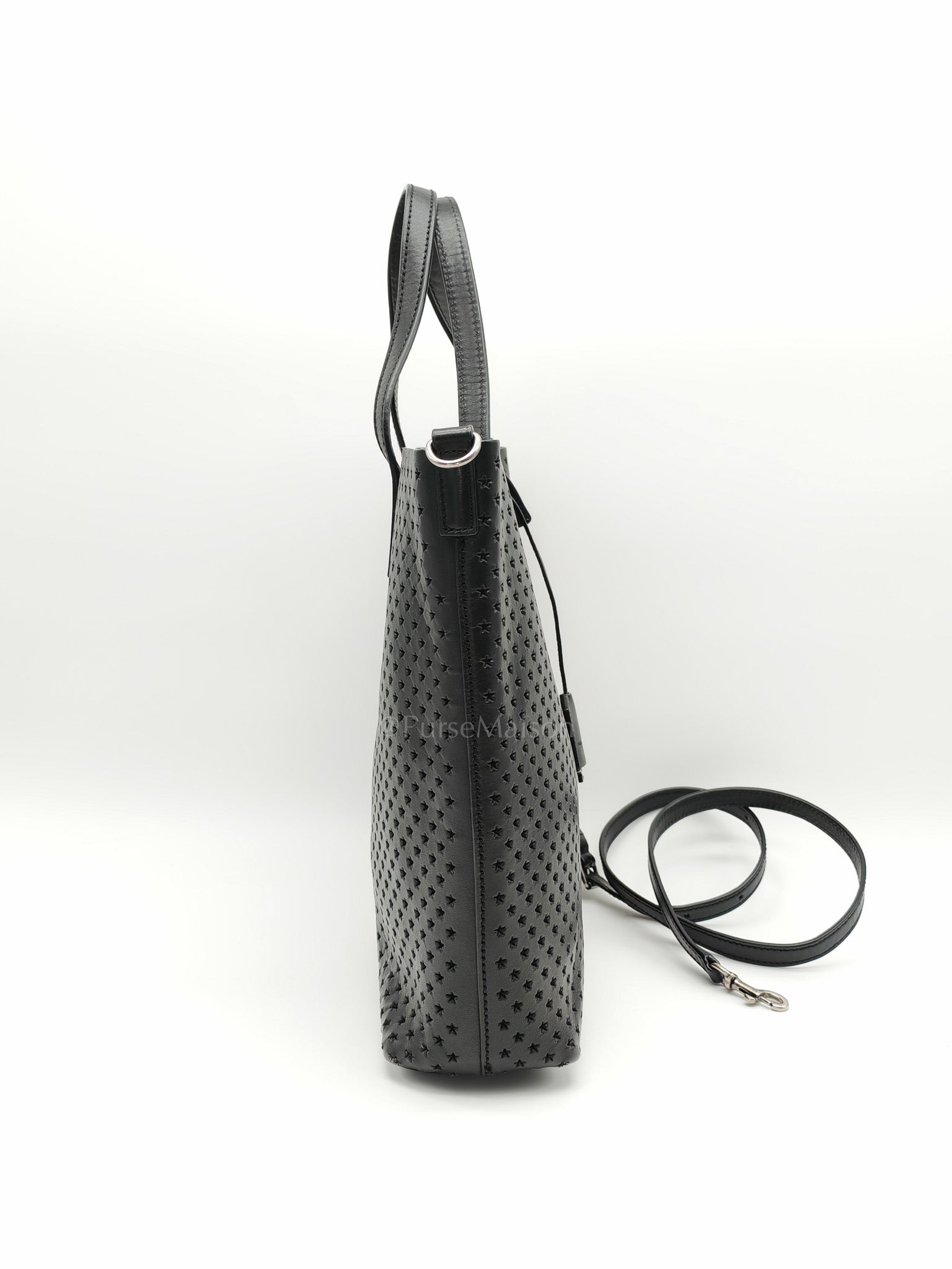 Perforated Star in Black Calfskin Leather Crossbody Bag