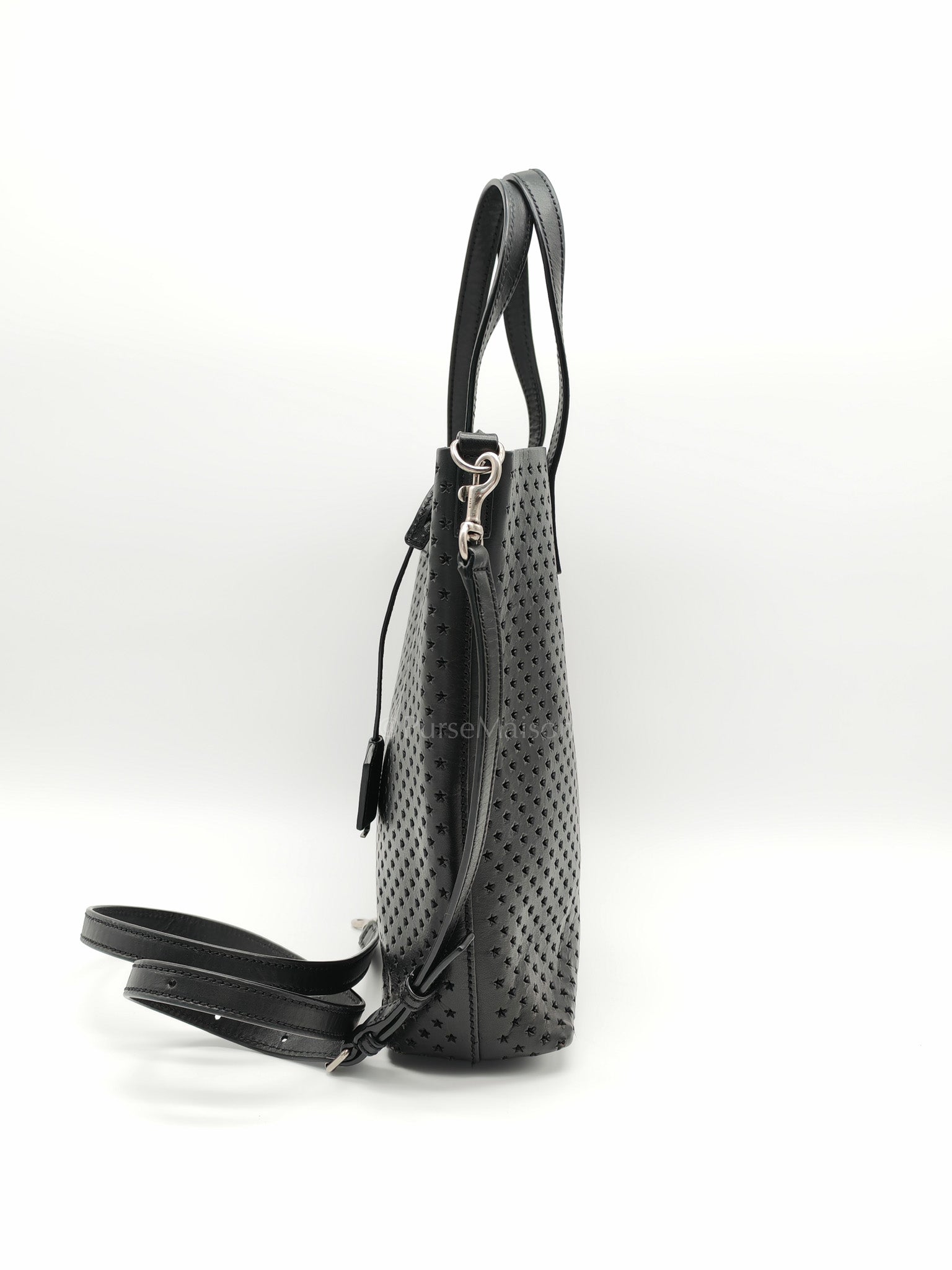 Perforated Star in Black Calfskin Leather Crossbody Bag