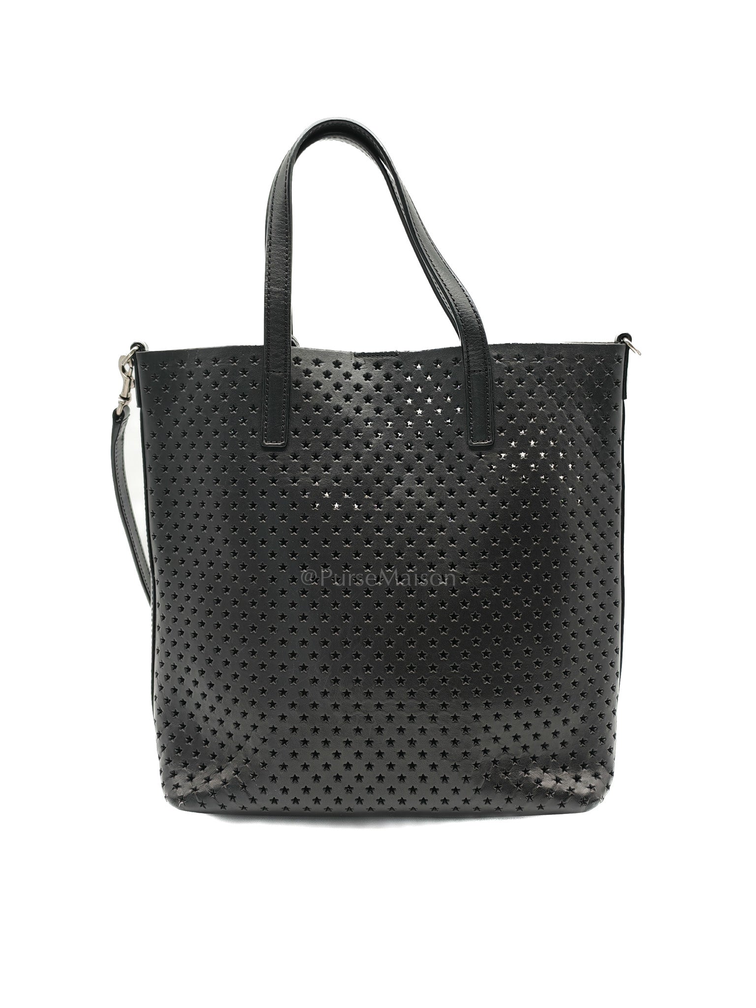 Perforated Star in Black Calfskin Leather Crossbody Bag