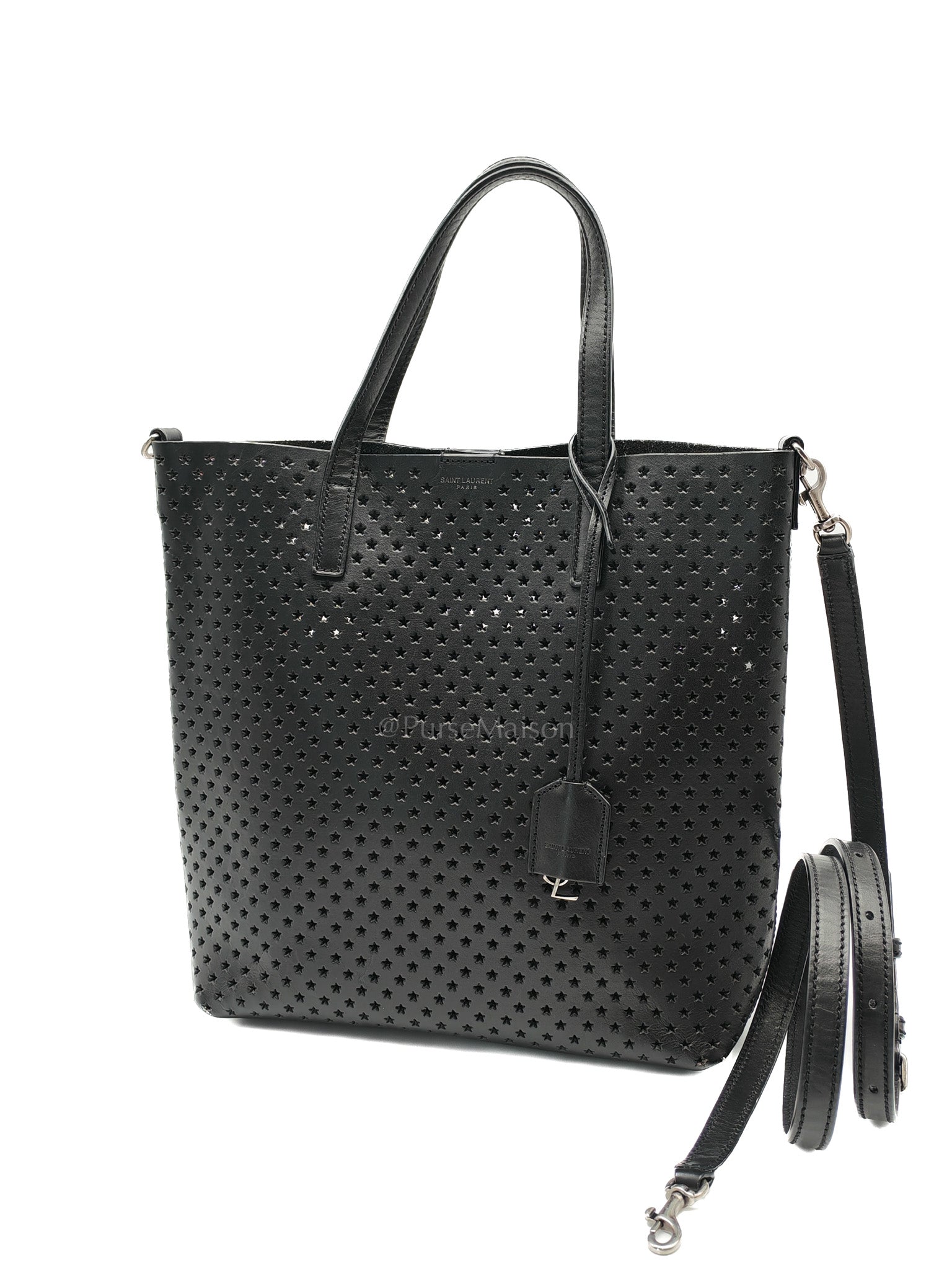 Perforated Star in Black Calfskin Leather Crossbody Bag