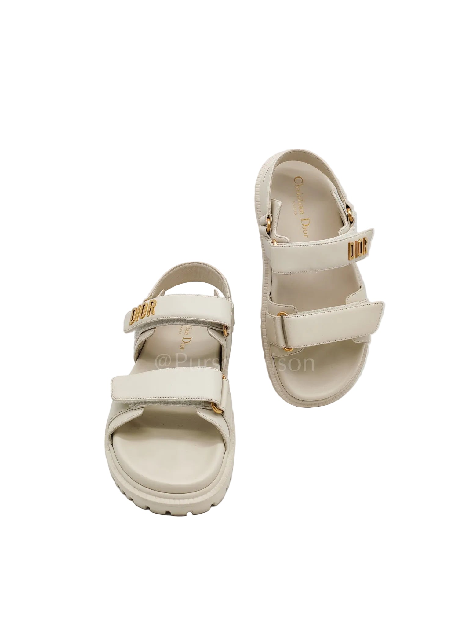 Diorack Sandals in White Lambskin Leather & Gold Hardware Size 36 EU (23cm)