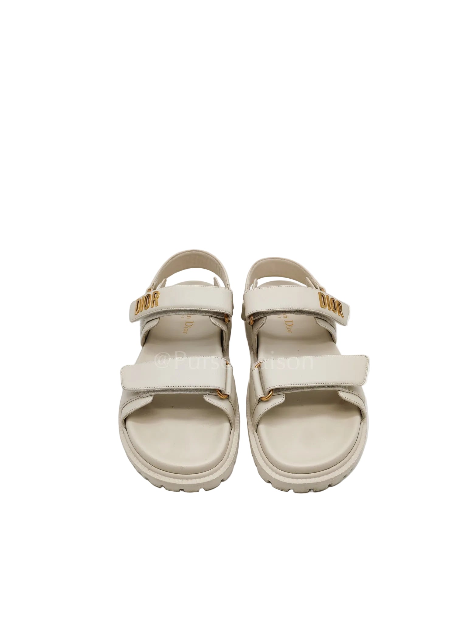 Diorack Sandals in White Lambskin Leather & Gold Hardware Size 36 EU (23cm)