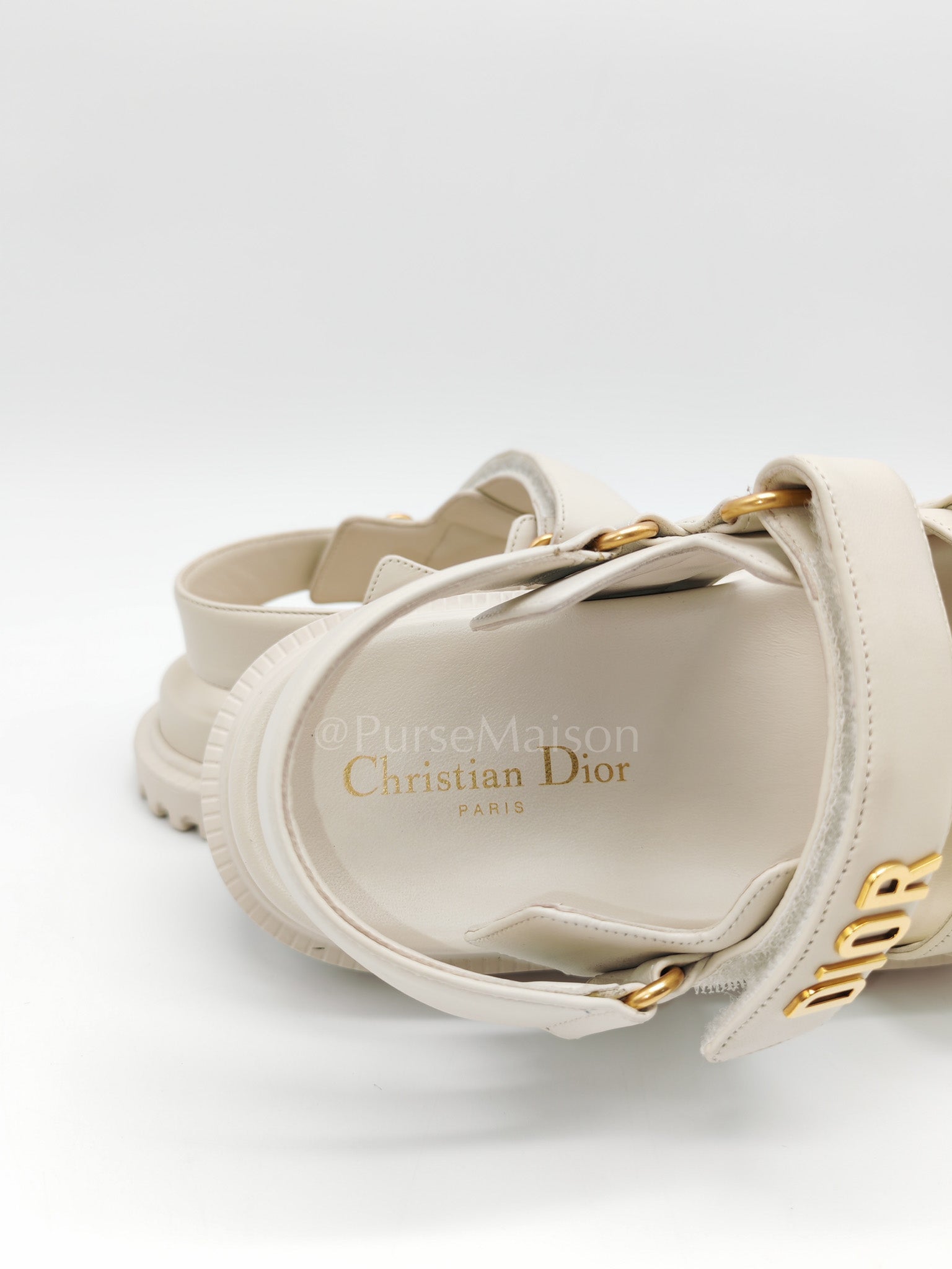 Diorack Sandals in White Lambskin Leather & Gold Hardware Size 36 EU (23cm)