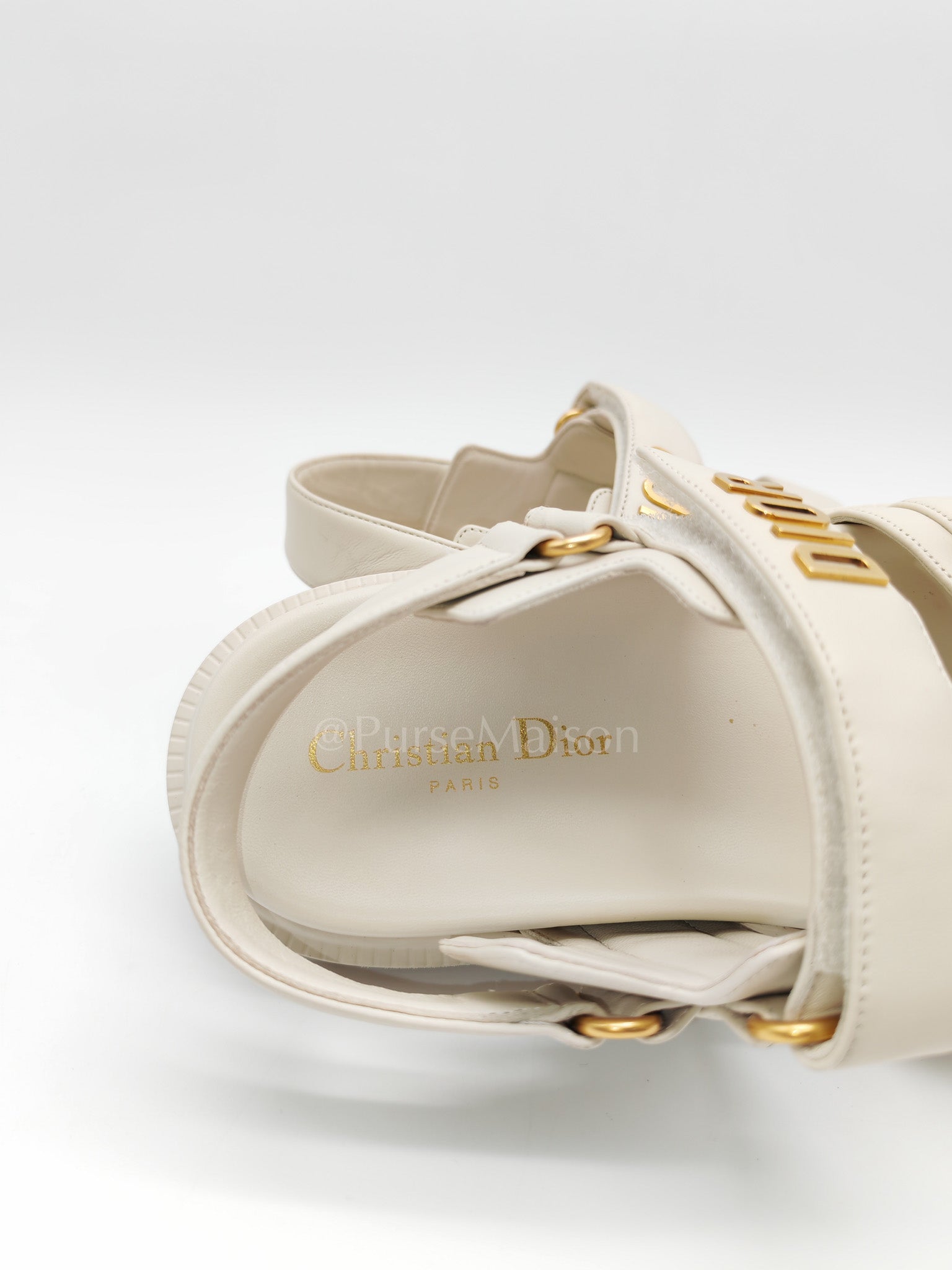 Diorack Sandals in White Lambskin Leather & Gold Hardware Size 36 EU (23cm)